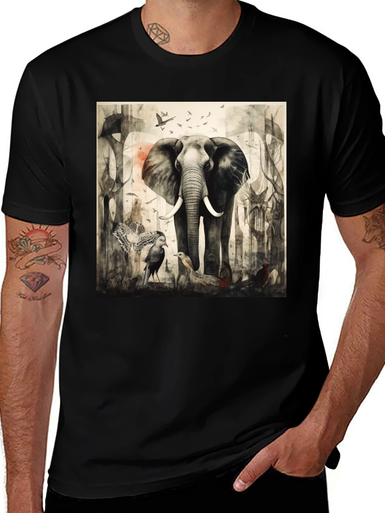 Variant 21 of Elephant & Bird Art Graphic T-Shirt