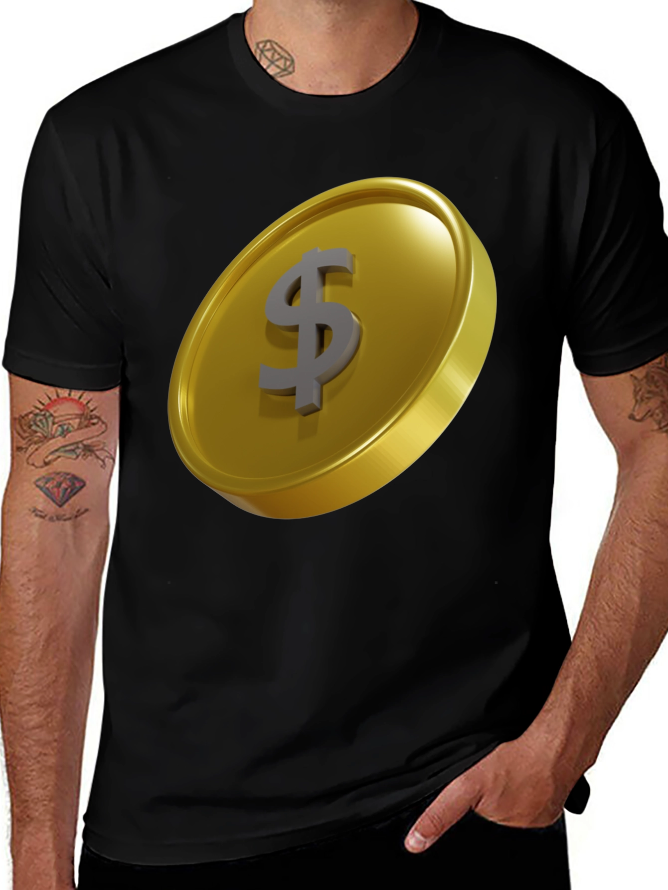 Variant 18 of Gold Coin Dollar Sign Graphic T-Shirt - Sleek Black Tee