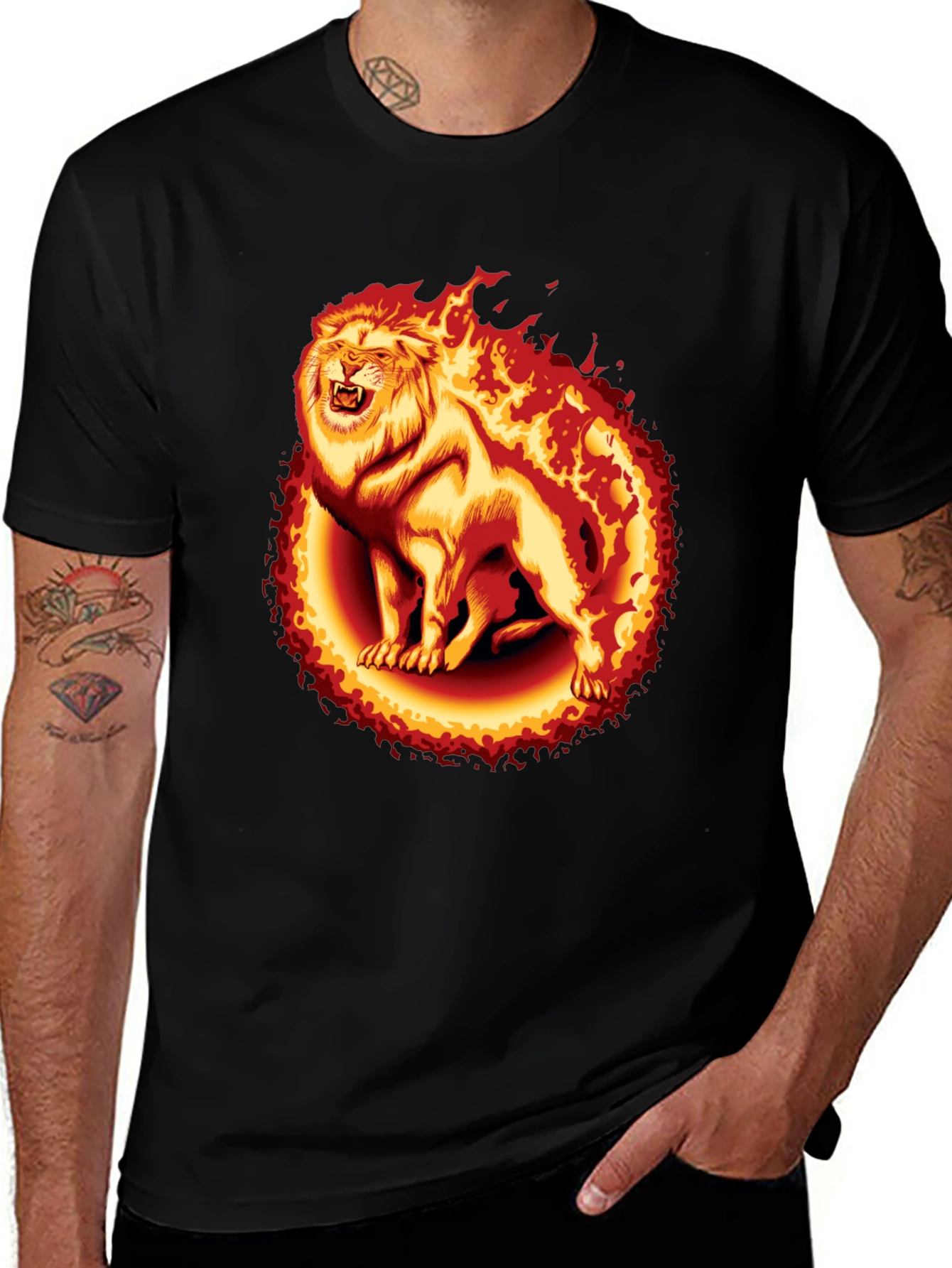 Variant 13 of Fiery Lion Graphic Tee - Black