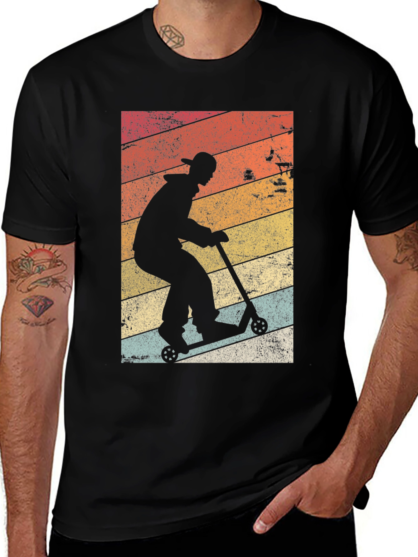 Variant 17 of Retro Scooter Rider Graphic Tee - Black Cotton Blend