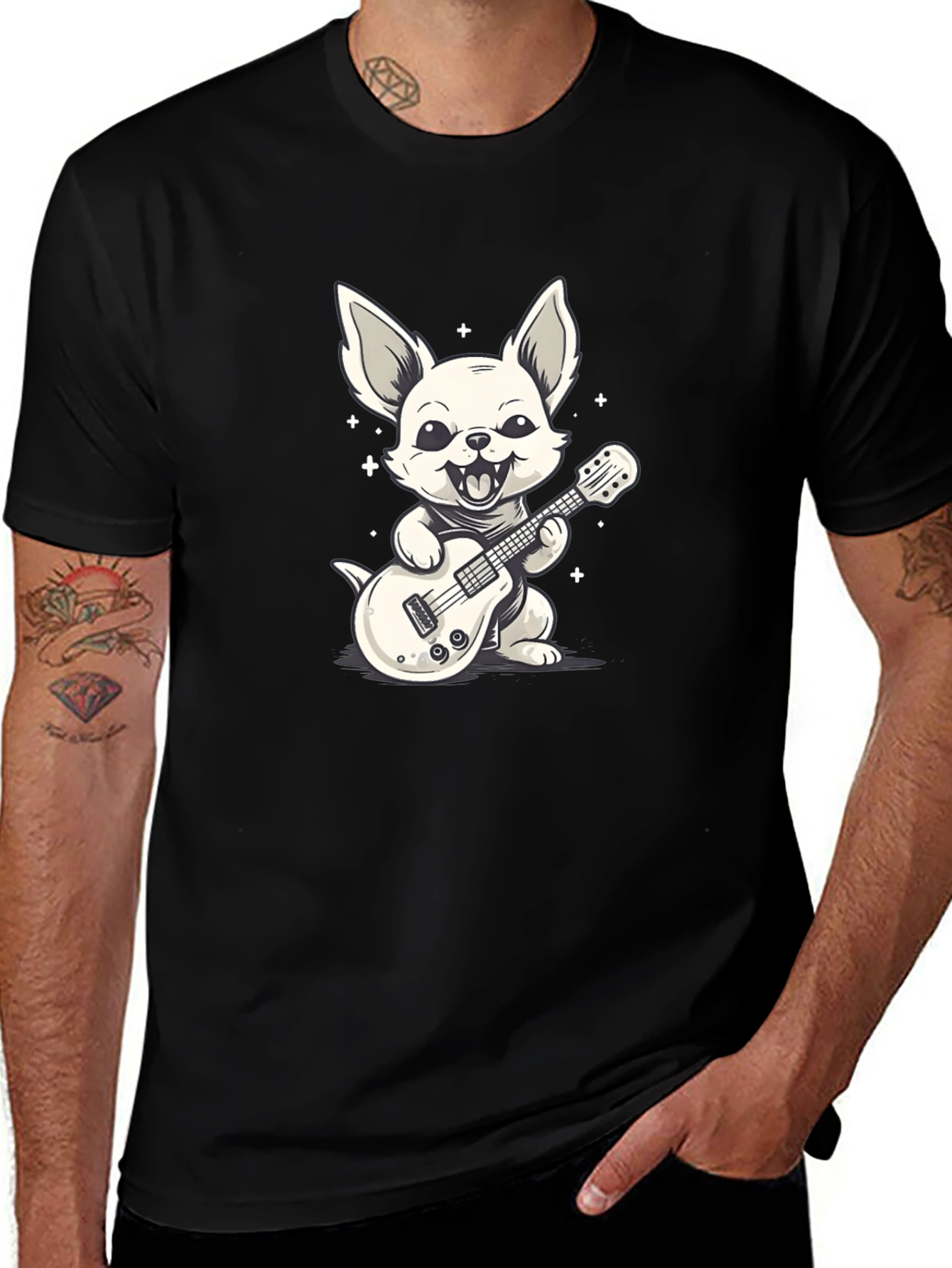 Variant 2 of Dog Guitarist Graphic Tee - Black Cotton T-Shirt