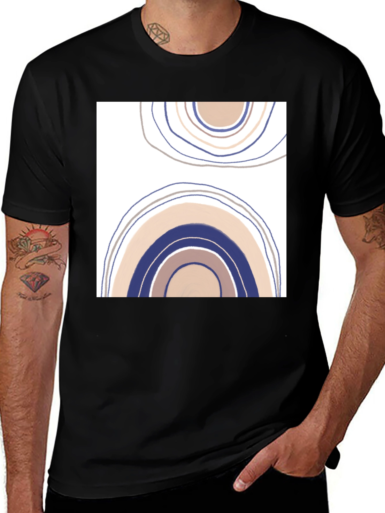 Variant 4 of Abstract Rainbow Graphic Tee - Black Cotton Casual Shirt