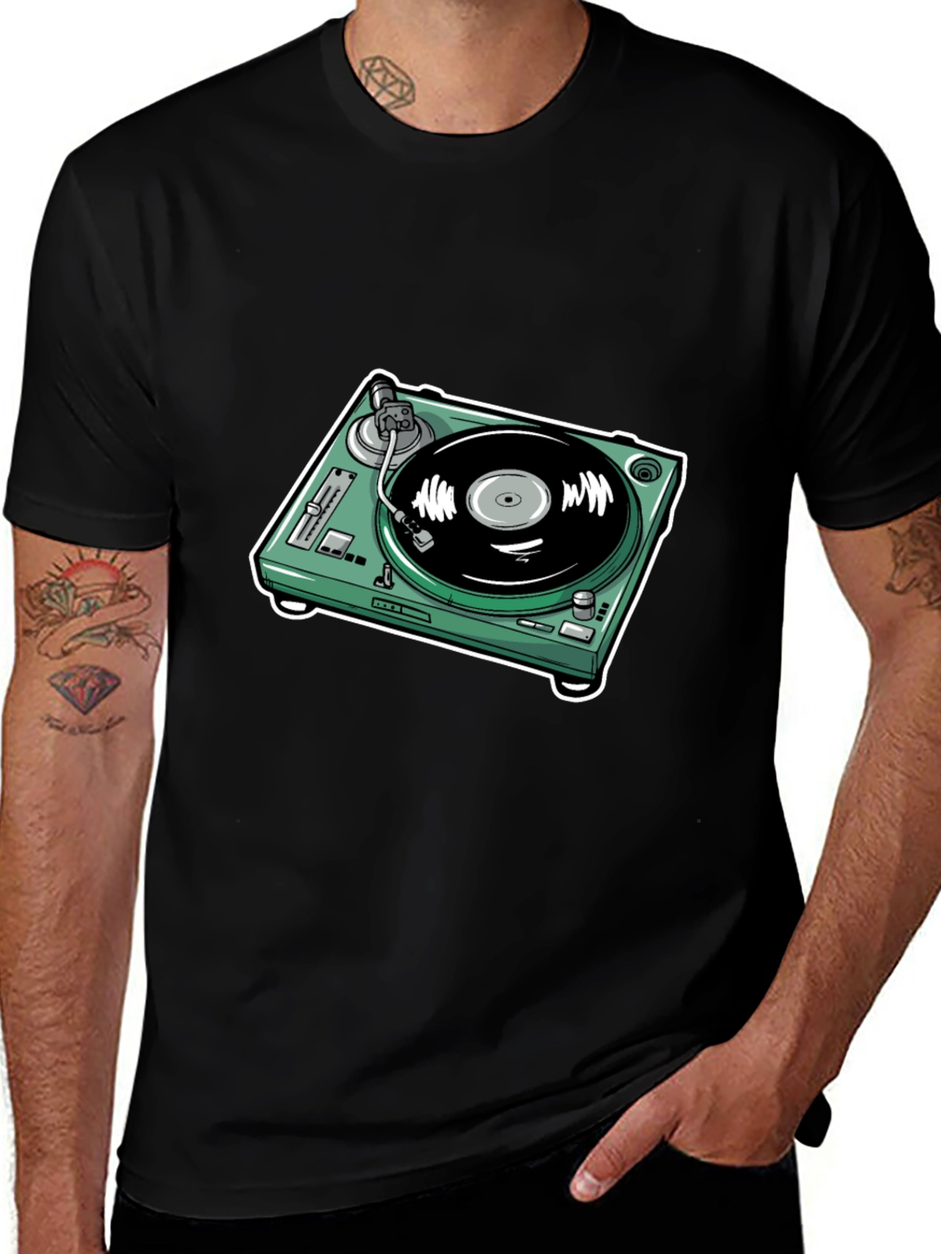 Variant 18 of DJ Turntable Graphic Tee - Black Cotton Comfort