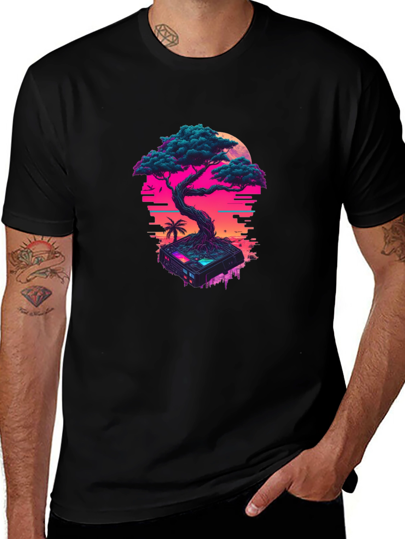 Variant 7 of Cyberpunk Bonsai T-Shirt: Glitchwave Aesthetic