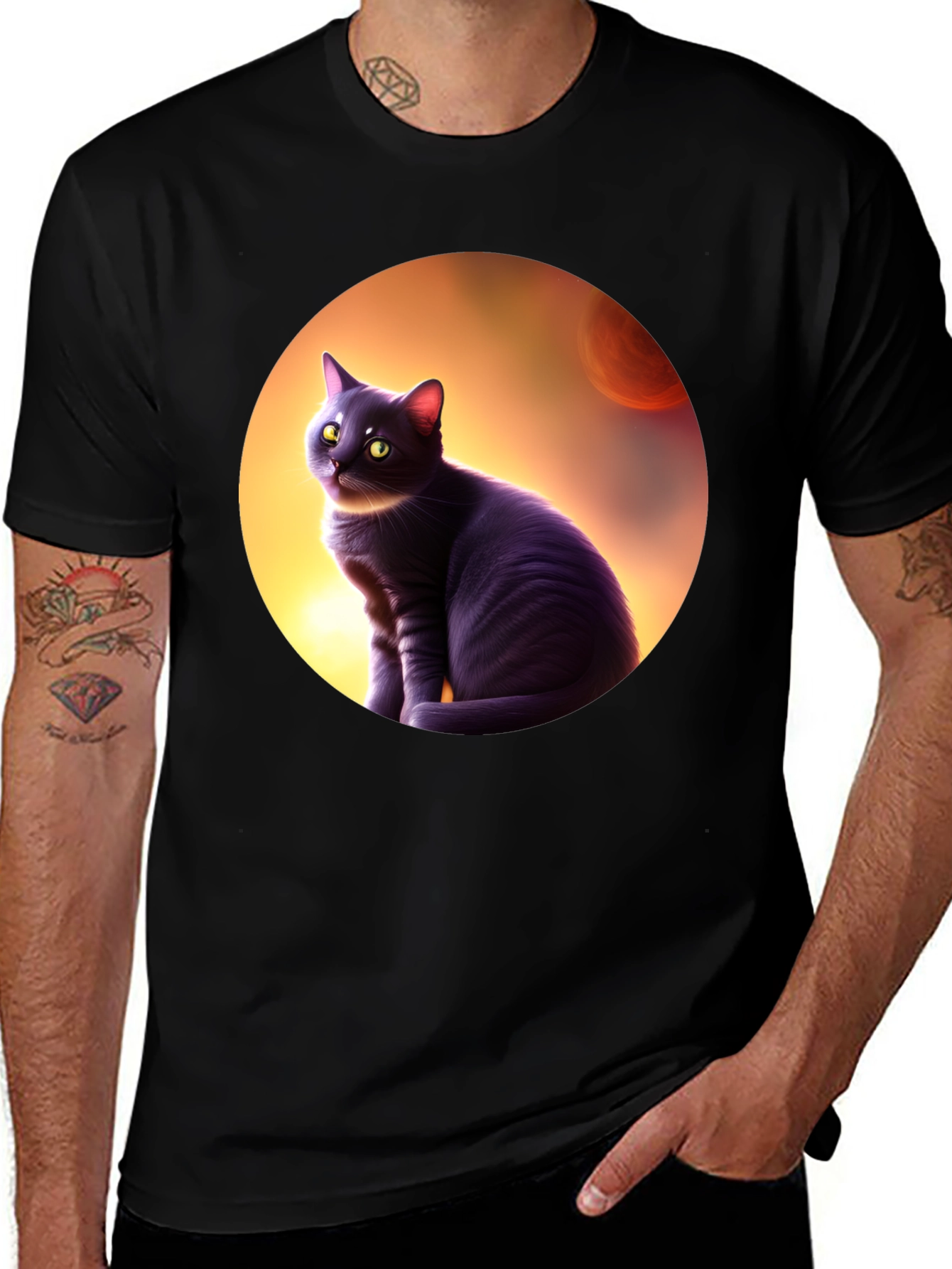 Variant 8 of Black Cat in Space T-Shirt - Men's Graphic Tee