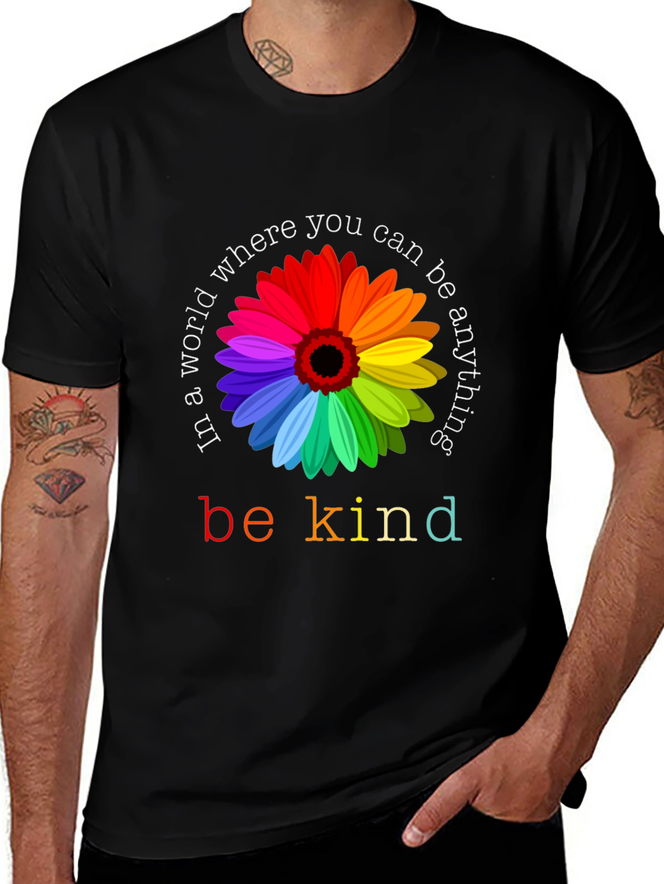 Variant 10 of Be Kind Rainbow Flower Graphic Tee - Unisex