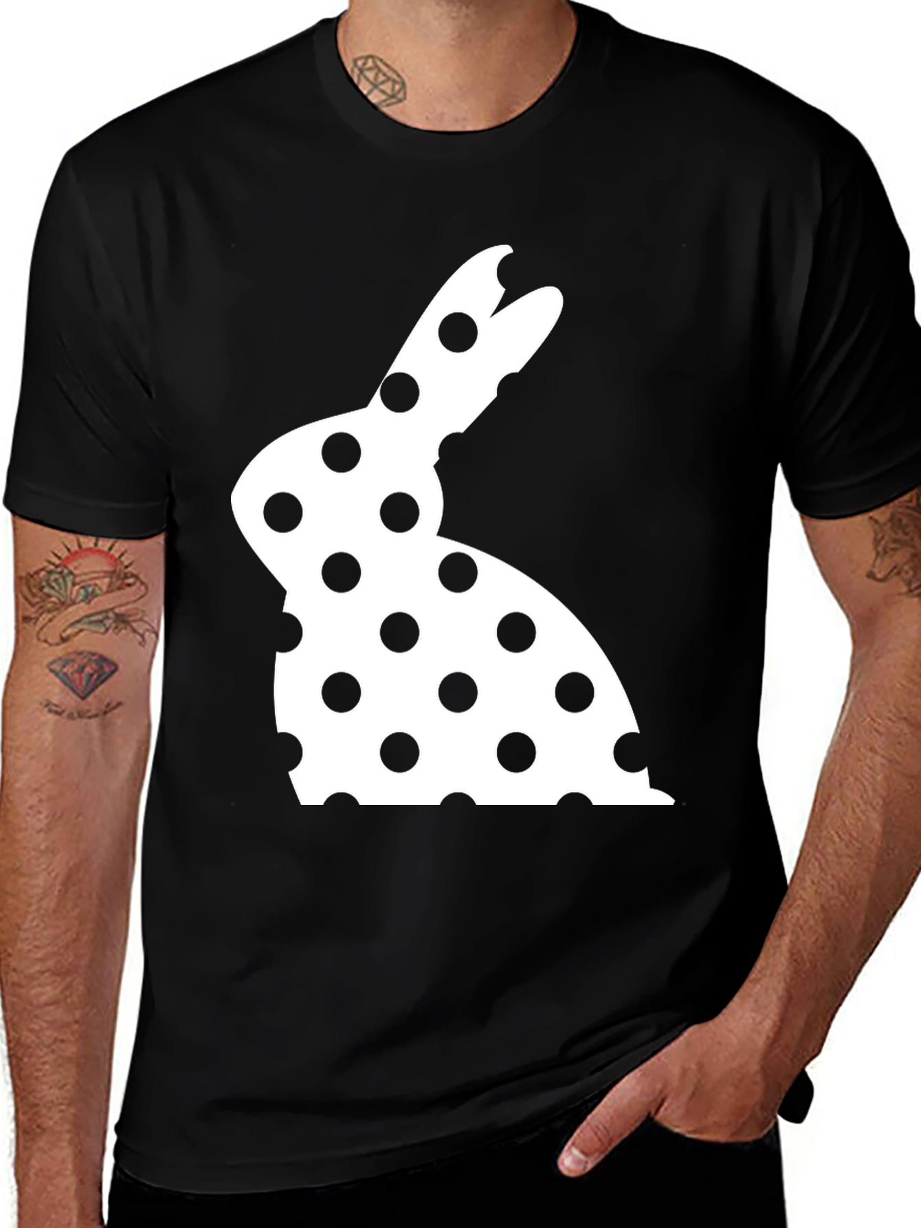 Polka Dot Easter Bunny T-Shirt - Black