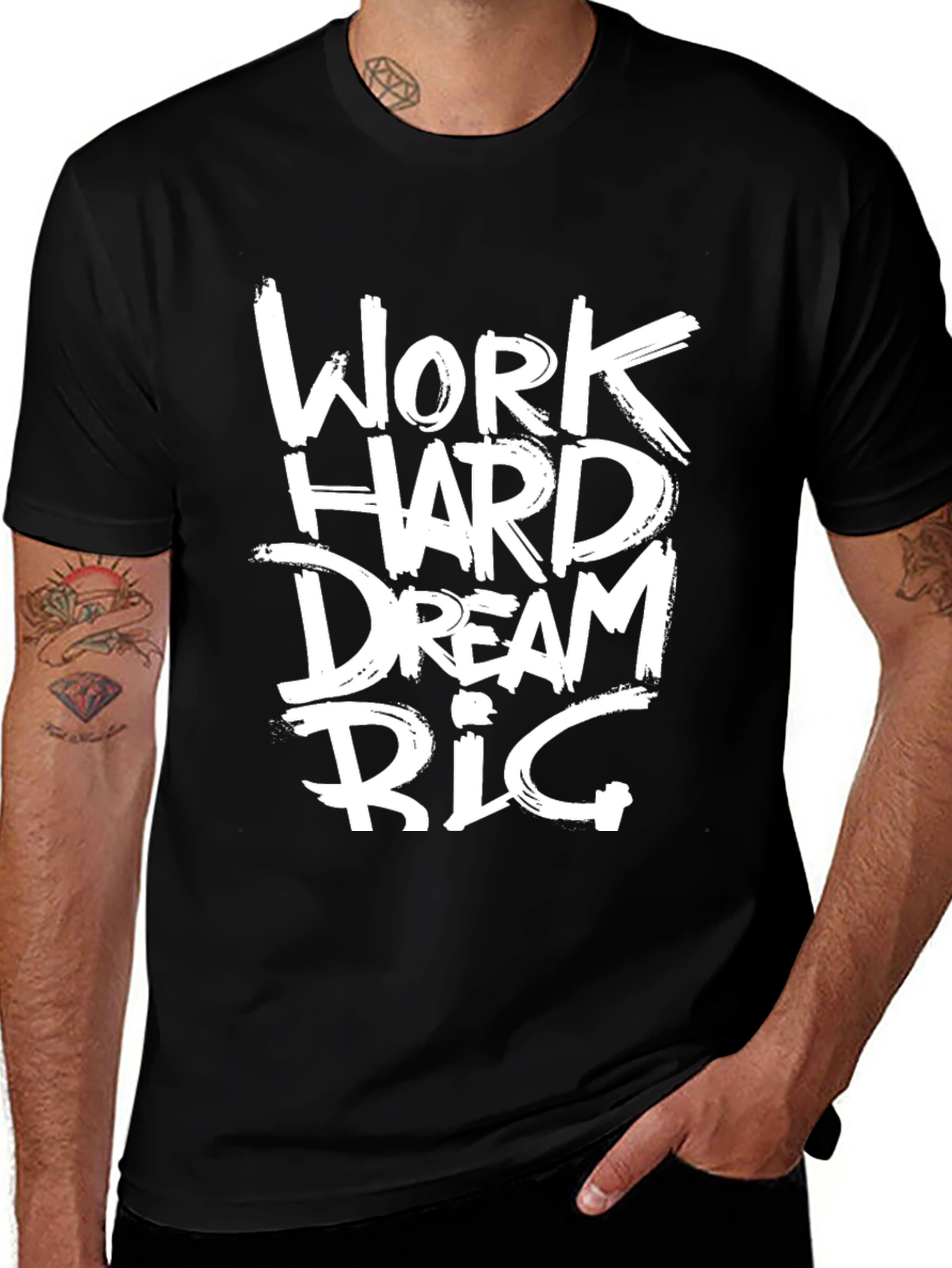 Variant 30 of Work Hard Dream Big Graphic Tee - Black Cotton T-Shirt