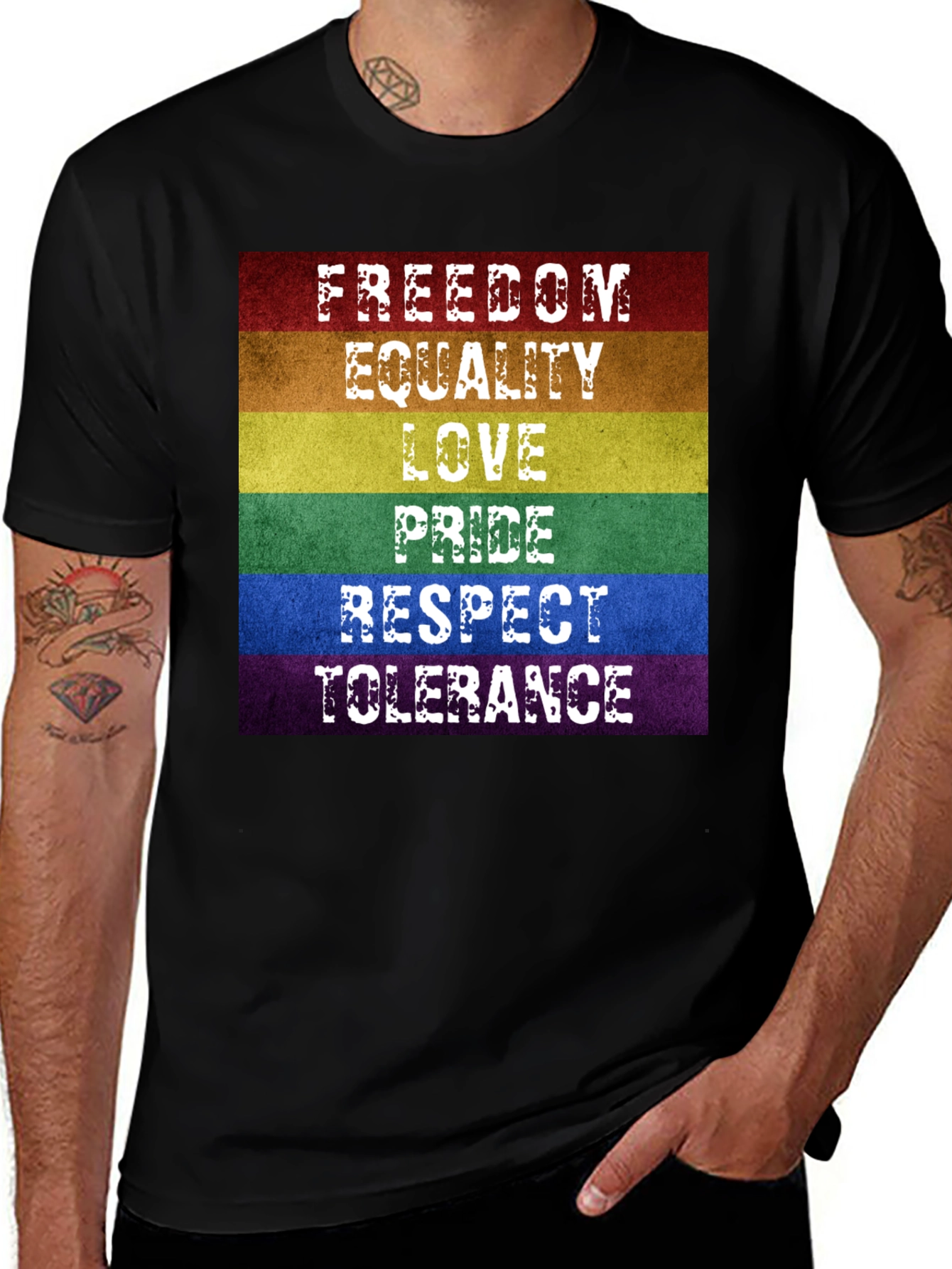 LGBTQ+ Pride Rainbow T-Shirt - Freedom, Love, Equality