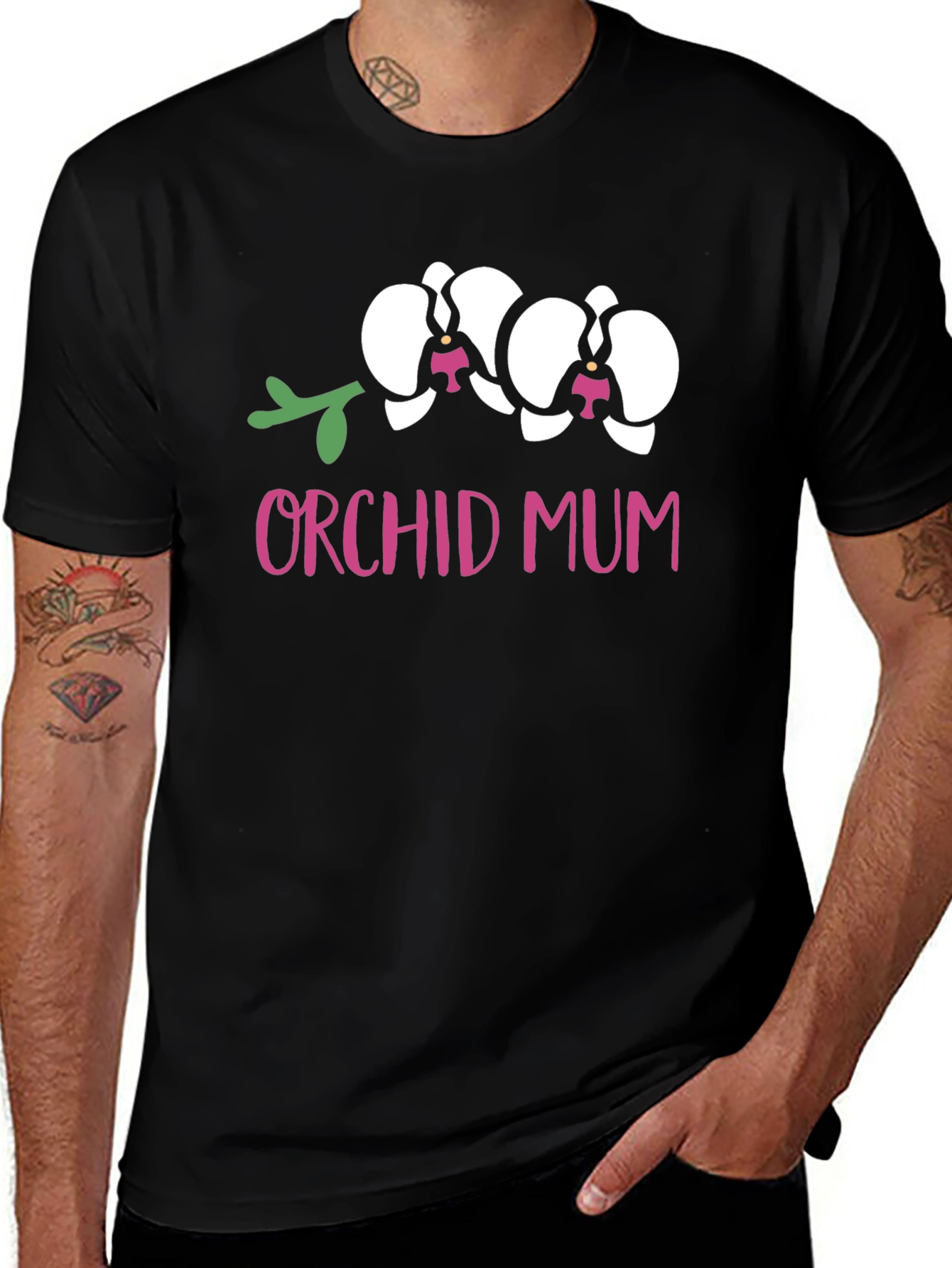 Variant 7 of Orchid Mum Graphic Tee - Black Cotton T-Shirt