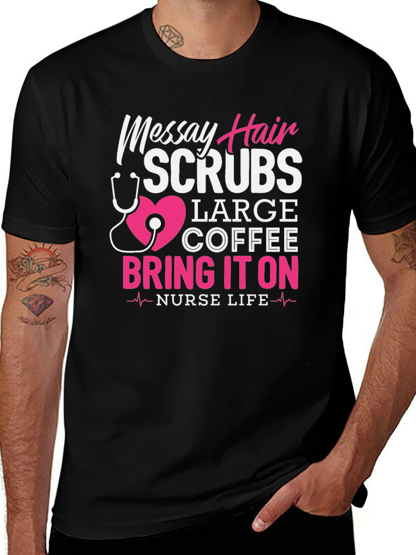 Variant 5 of Messy Hair Scrubs Nurse T-Shirt