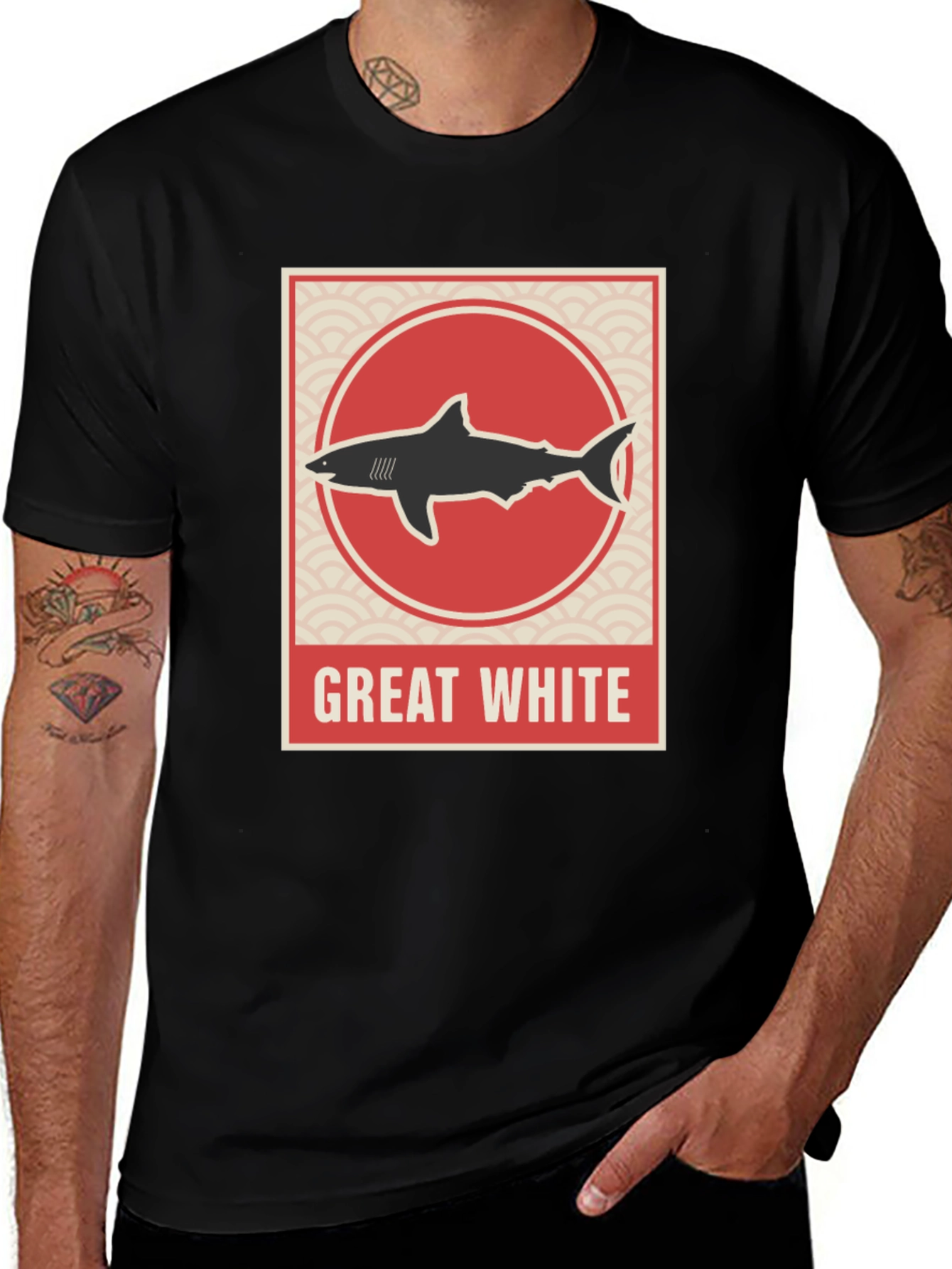 Variant 4 of Great White Shark Graphic Tee - Black