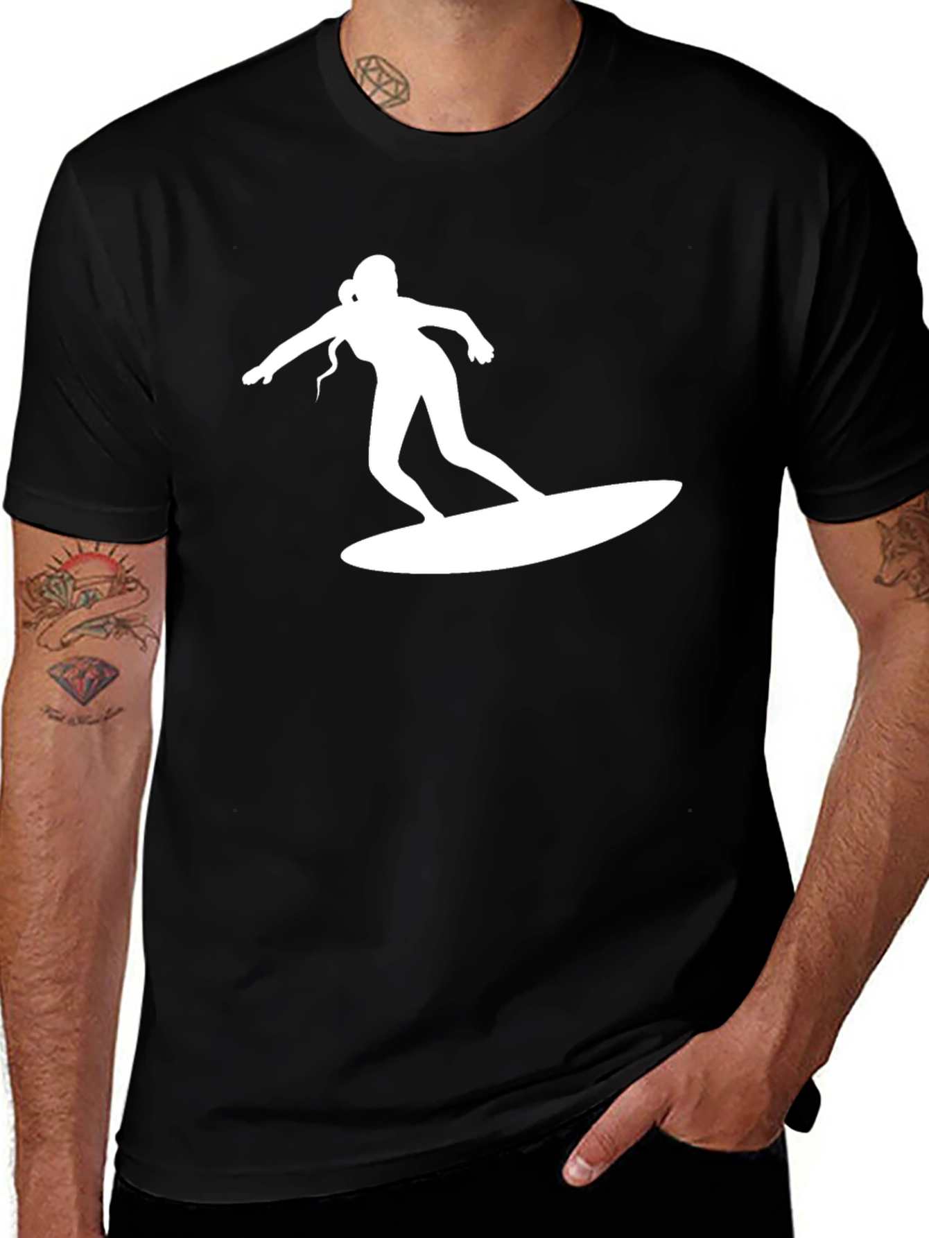 Variant 8 of Surfer Girl Graphic Tee - Black Cotton T-Shirt