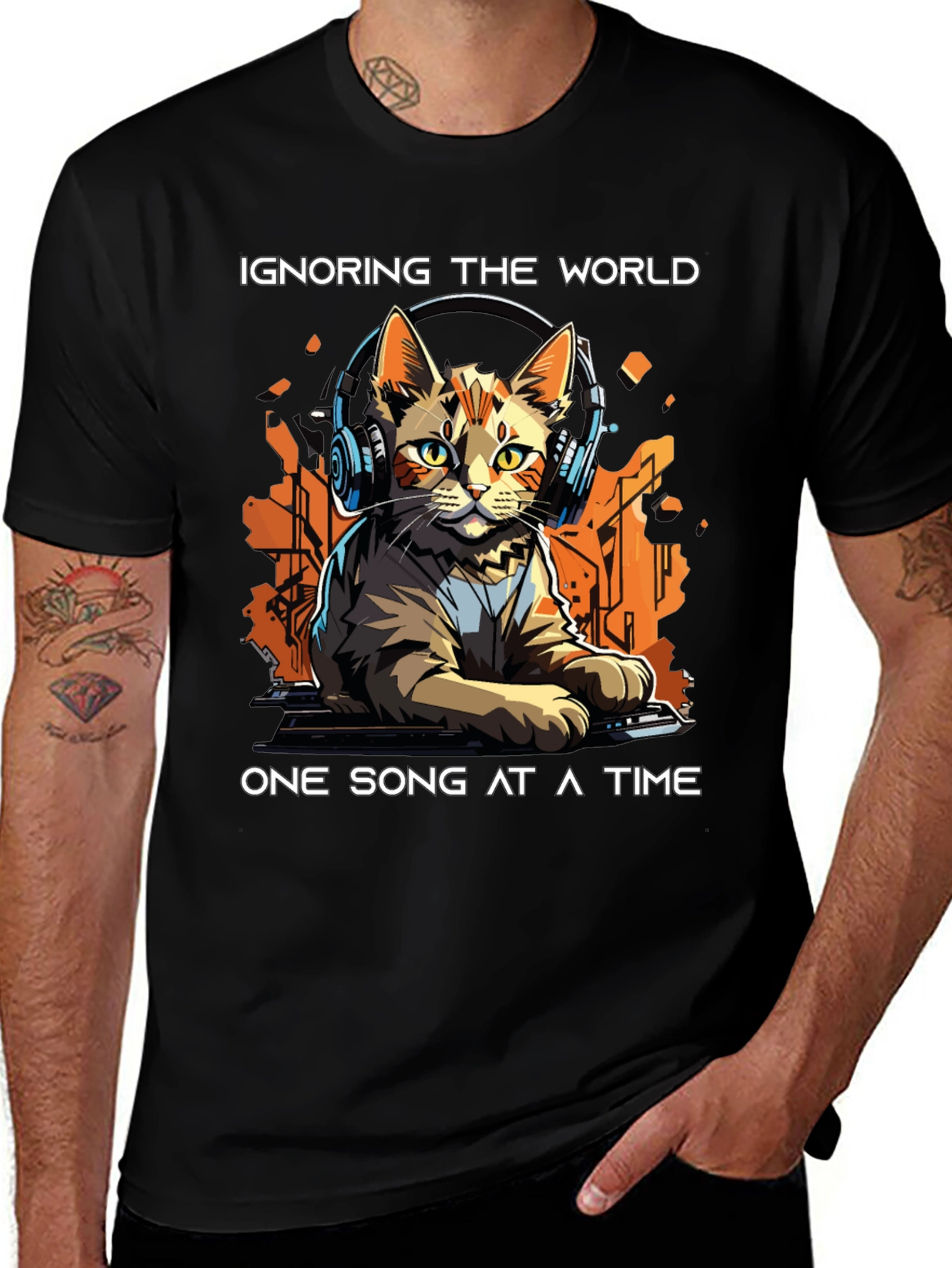 Variant 15 of DJ Cat T-Shirt - "Ignoring the World"