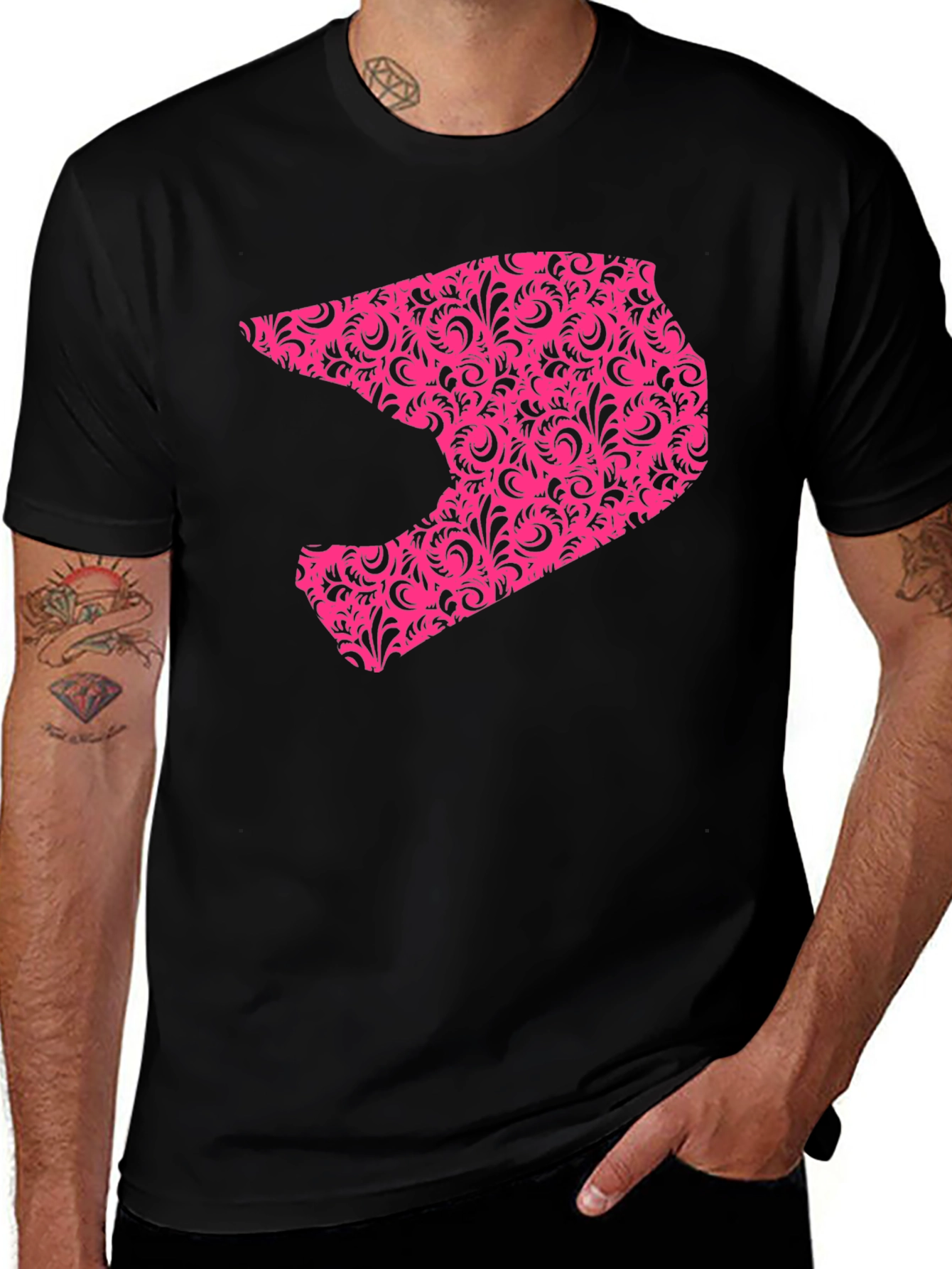 Variant 22 of Men's Black T-shirt with Pink Helmet Design