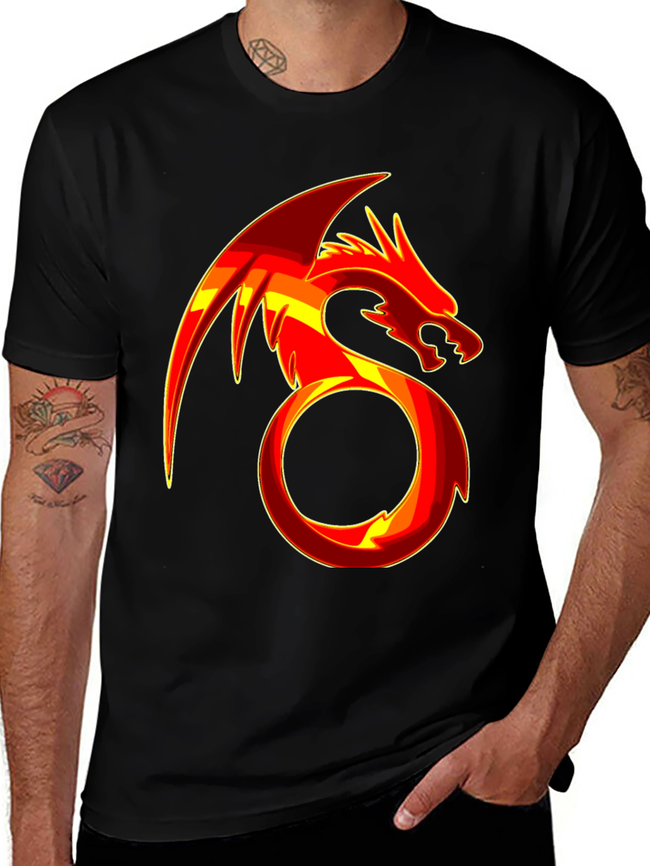 Variant 3 of Fiery Dragon Graphic Tee - Black Cotton Comfort
