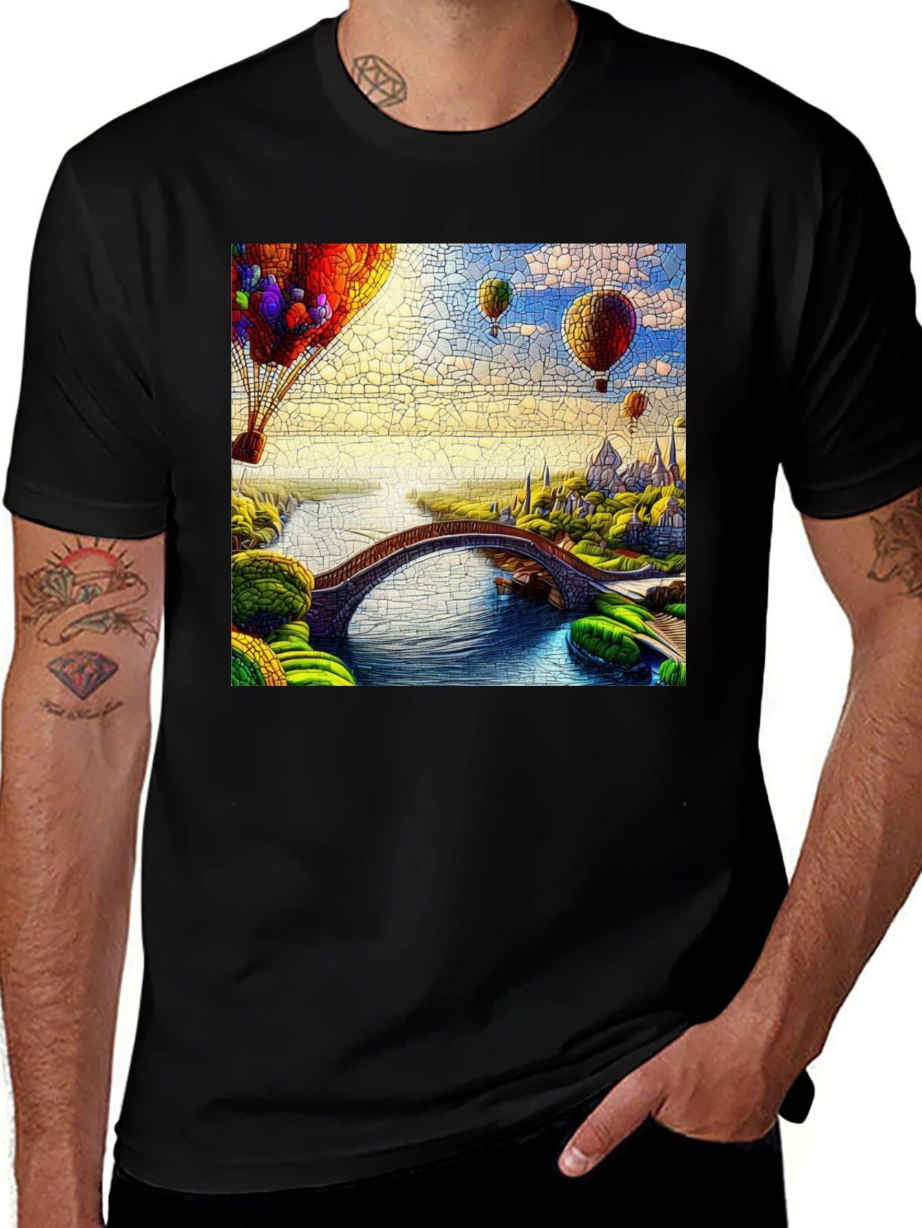 Artistic Landscape Hot Air Balloon Graphic Tee