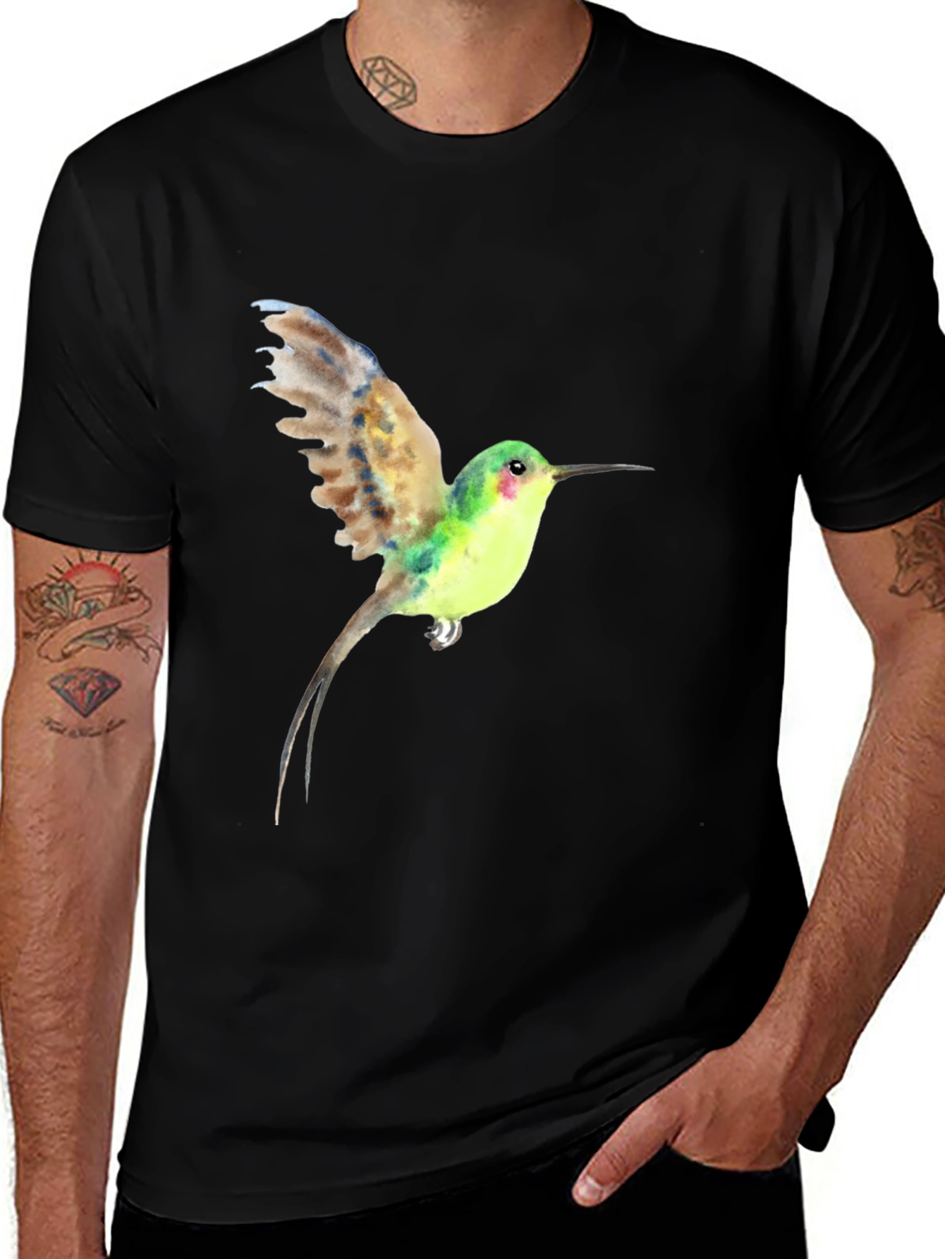 Variant 8 of Hummingbird Graphic Print Black T-Shirt
