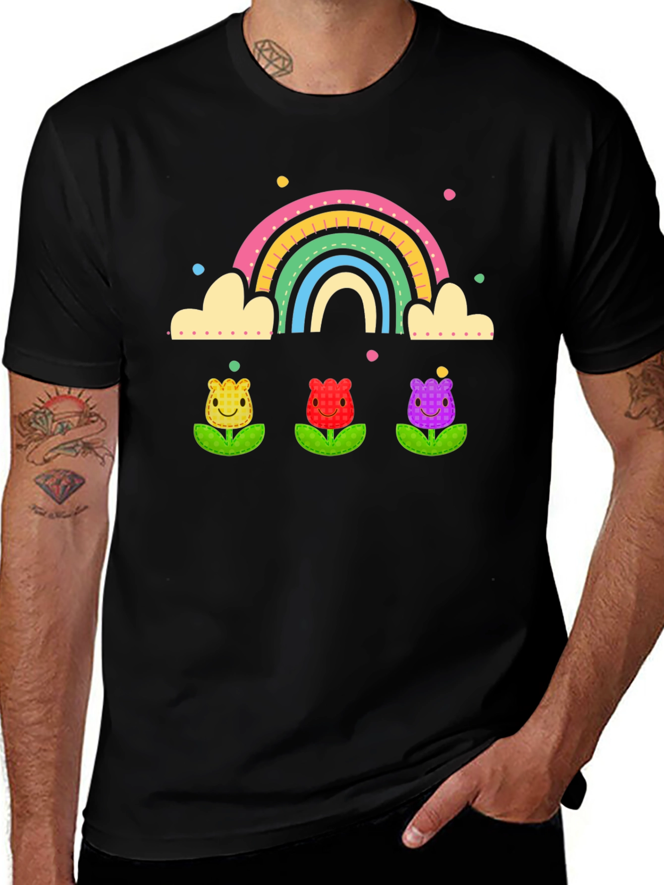 Variant 26 of Rainbow & Flower Graphic Tee - Fun Colorful Design