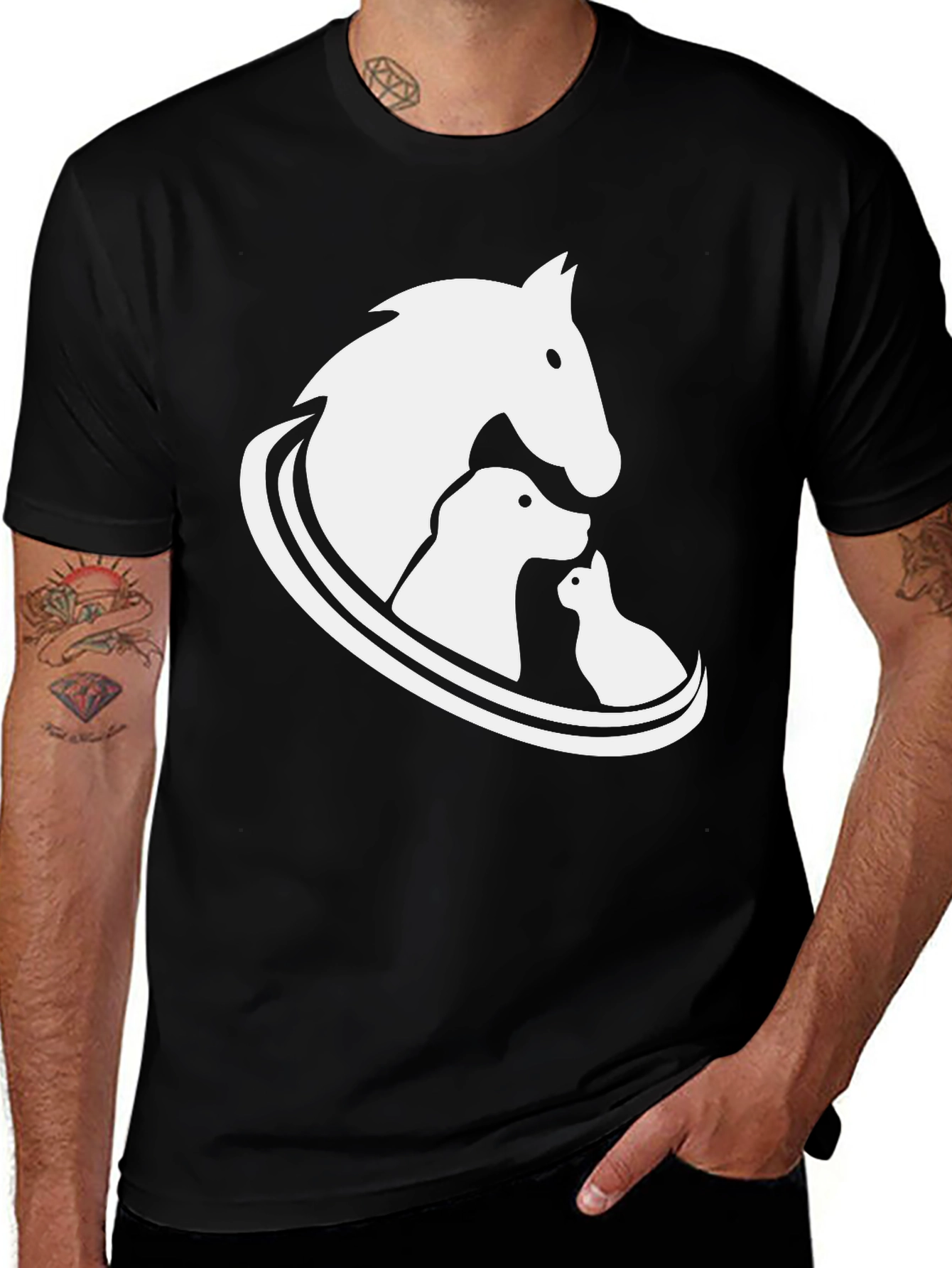 Variant 17 of Animal Trio Graphic Tee - Horse, Dog, Rabbit Design