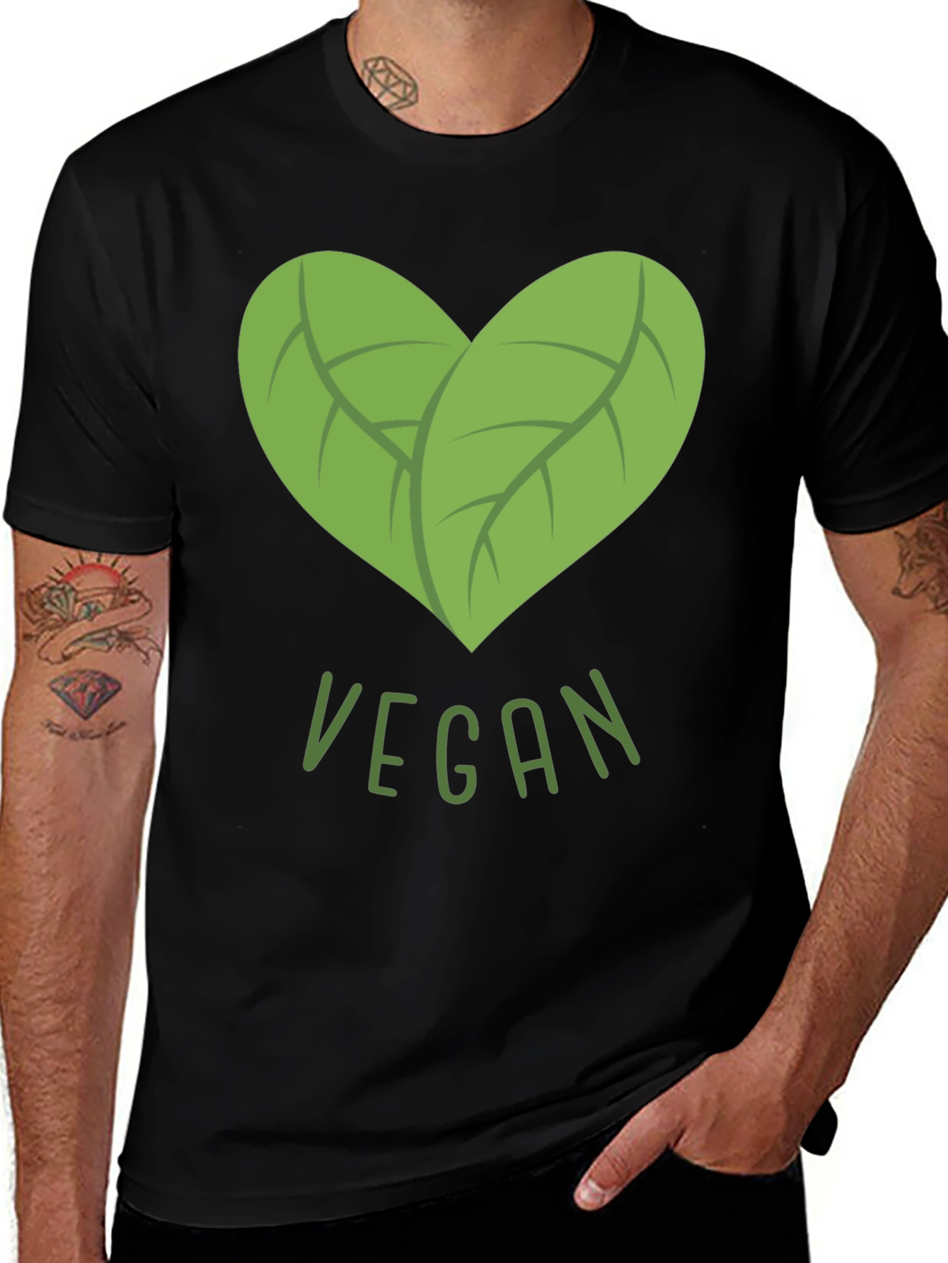 Variant 21 of Vegan Heart Leaf Graphic Tee - Black