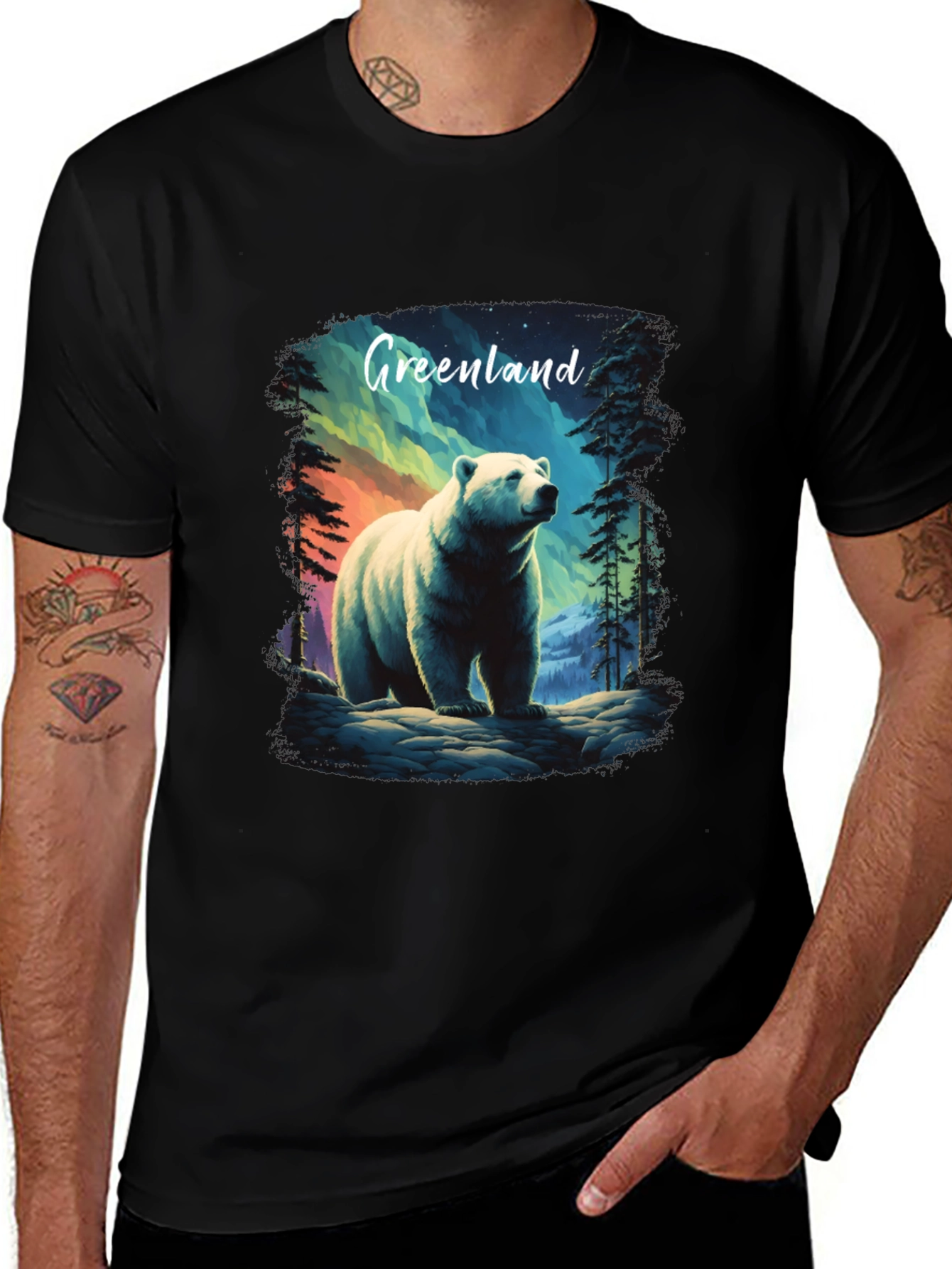 Variant 6 of Greenland Polar Bear Graphic Tee - Black Cotton