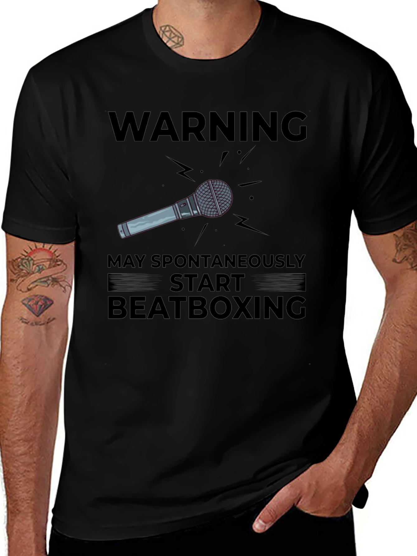 Black Warning: May Spontaneously Start Beatboxing T-Shirt main image
