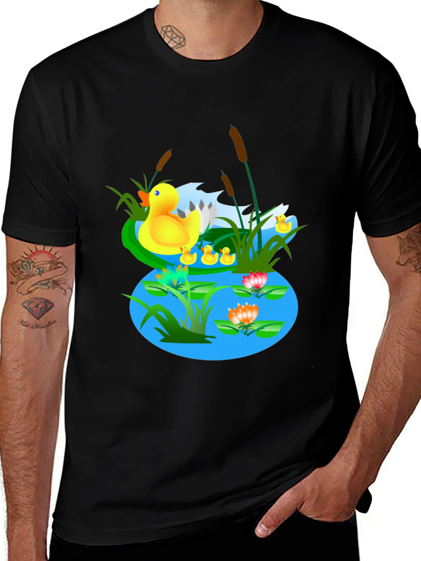 Variant 22 of Duck Pond Graphic T-Shirt - Casual Black Tee