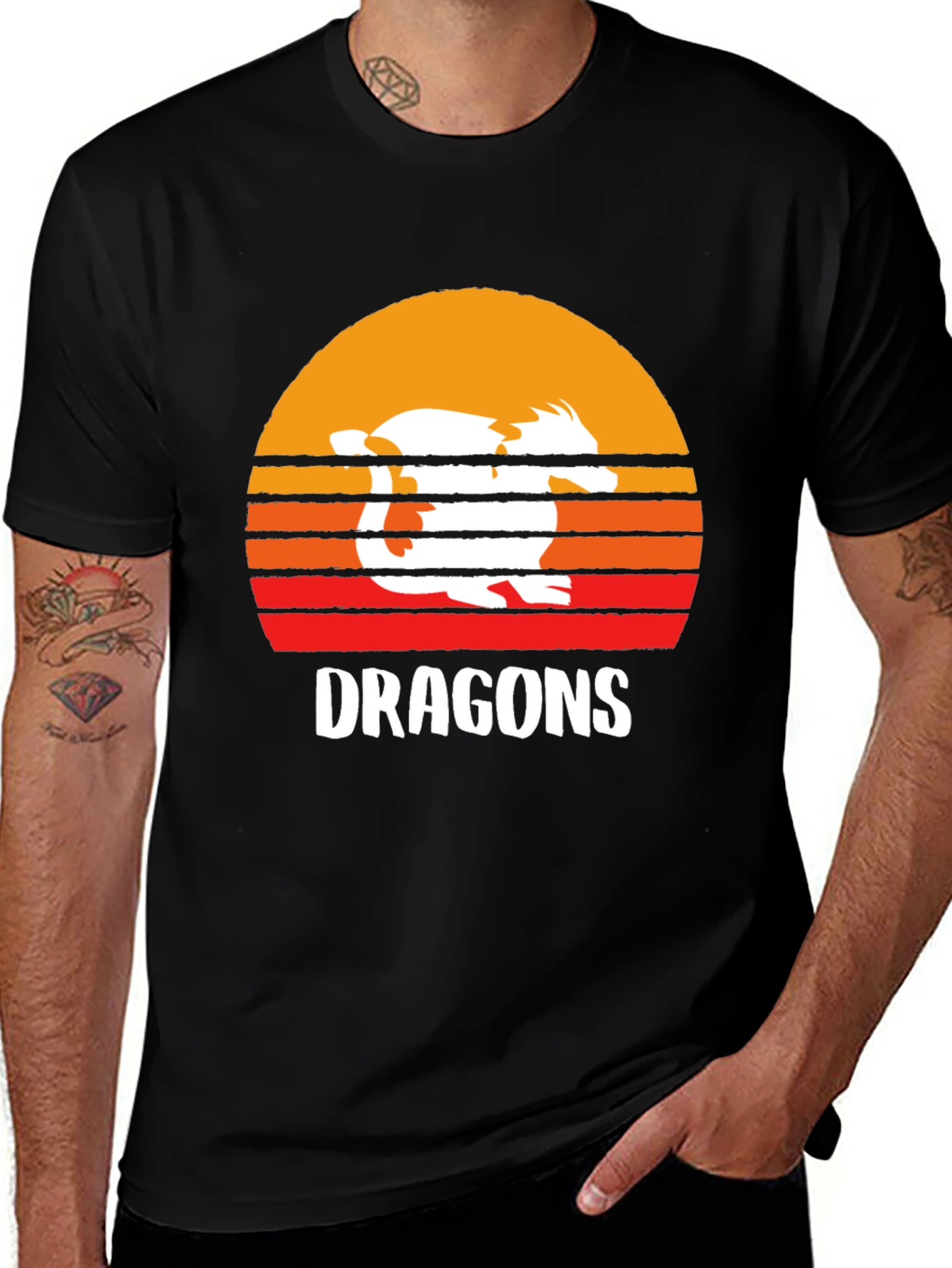 Retro Dragons Sunset Graphic T-Shirt