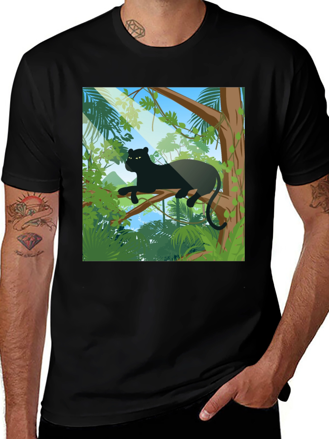 Variant 11 of Jungle Panther Graphic Tee - Black Cotton T-Shirt