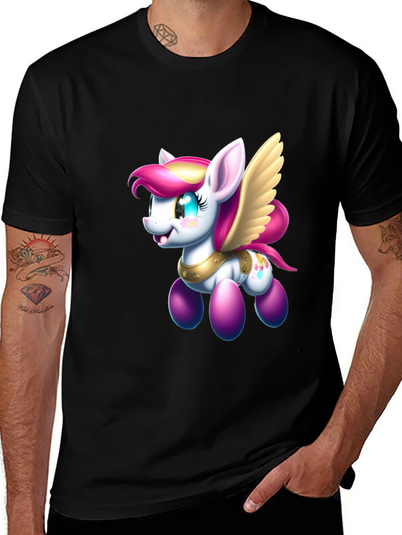 Cartoon Pony Graphic Tee - Fun & Stylish Black T-Shirt