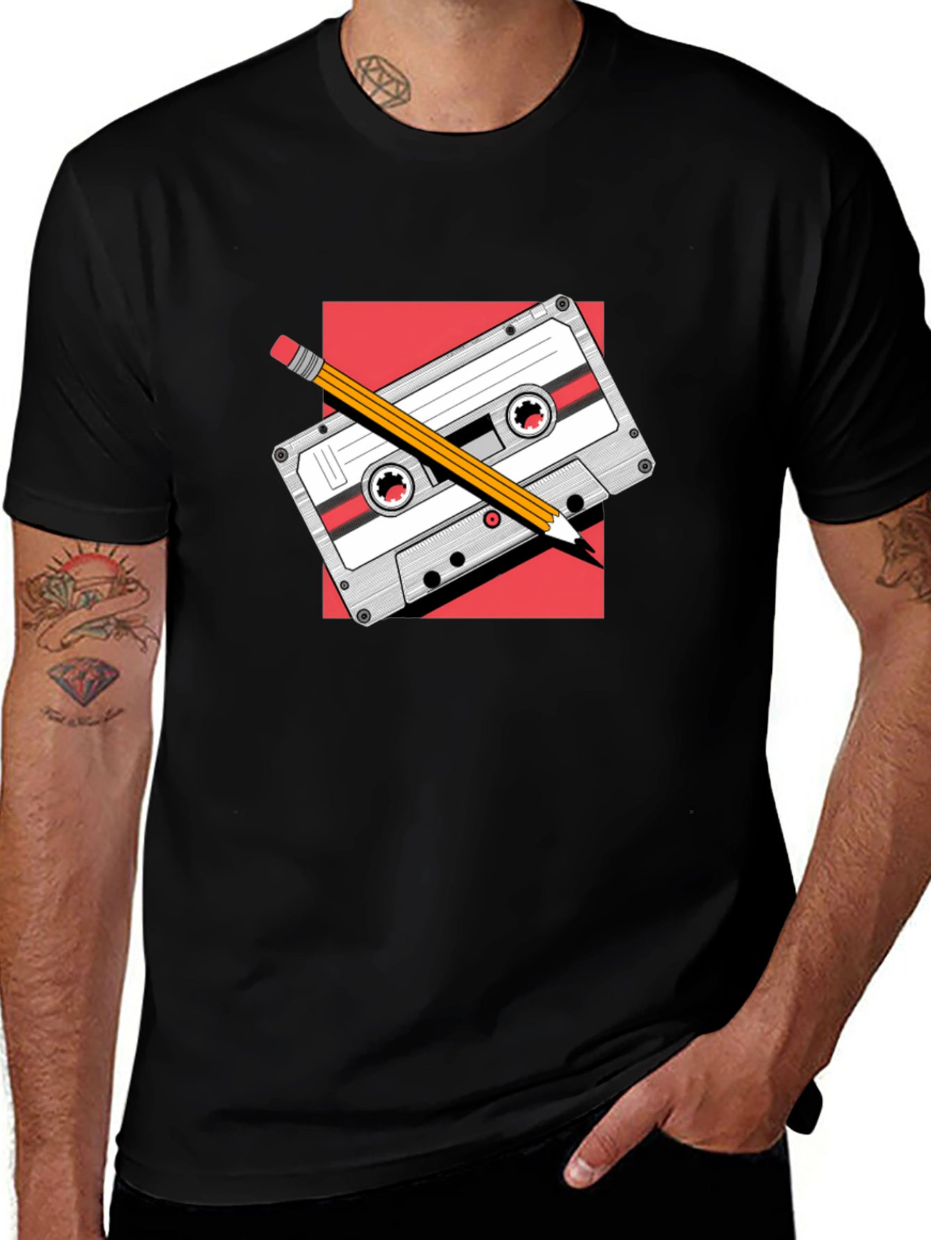 Variant 19 of Retro Cassette Tape & Pencil Graphic T-Shirt