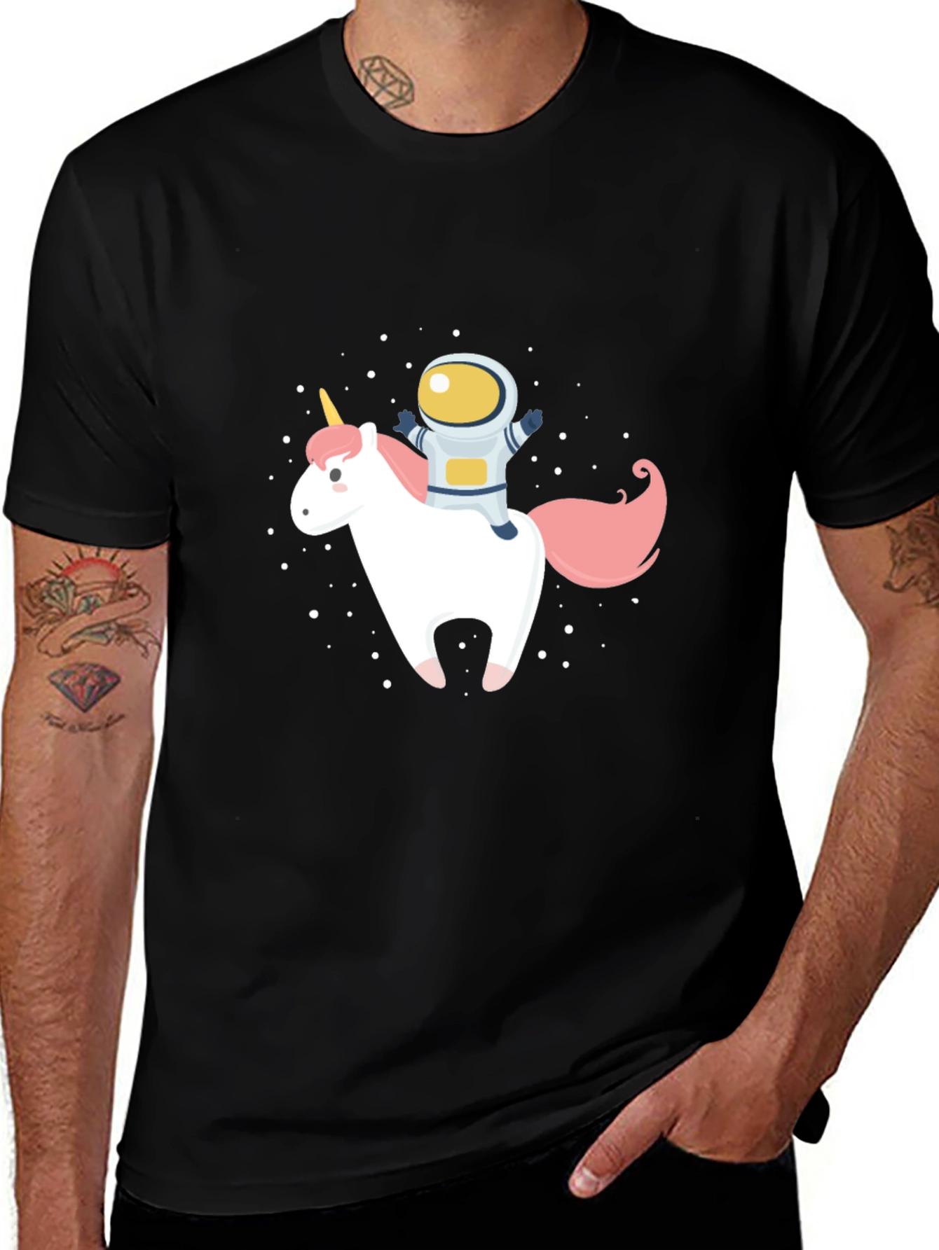 Variant 21 of Astronaut Unicorn Graphic Black T-Shirt