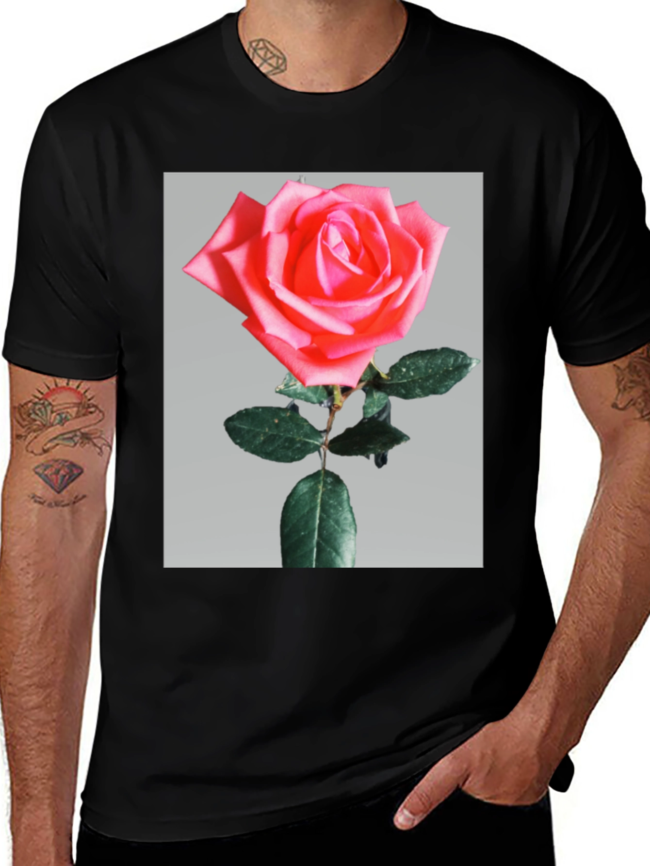 Variant 16 of Rose Print Black T-Shirt