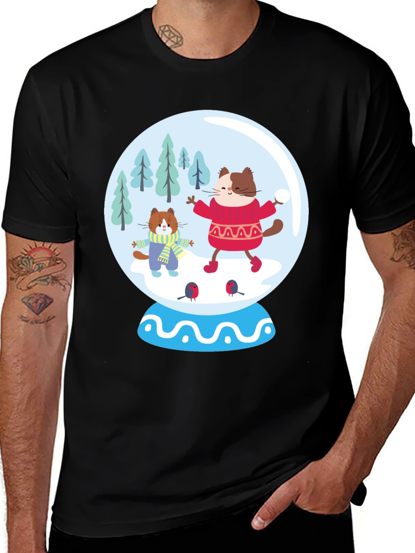 Variant 12 of Festive Cat Snow Globe T-Shirt