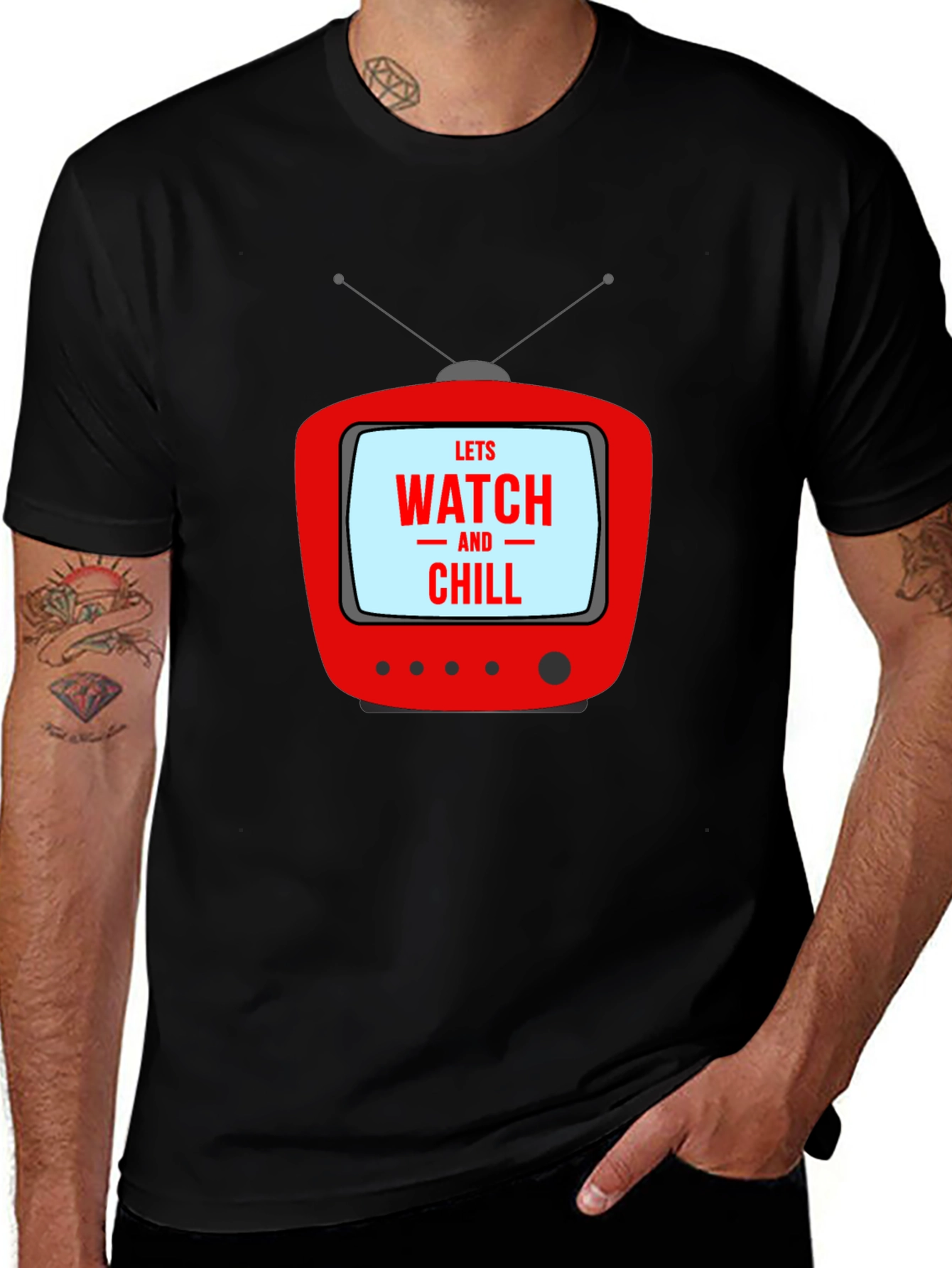 Retro TV Watch & Chill Graphic Tee - Black