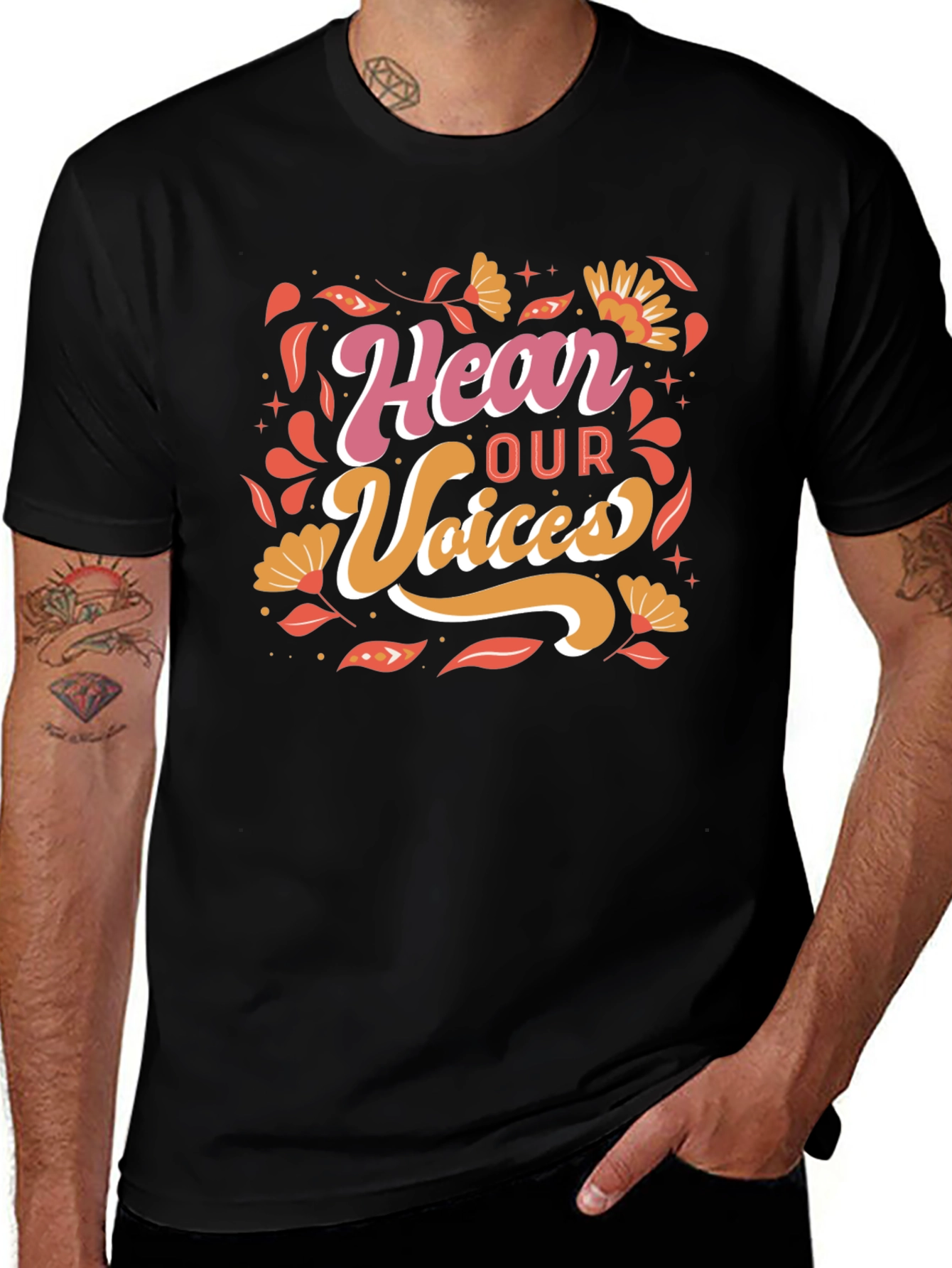 Variant 25 of Hear Our Voices Graphic Tee - Black Cotton T-Shirt