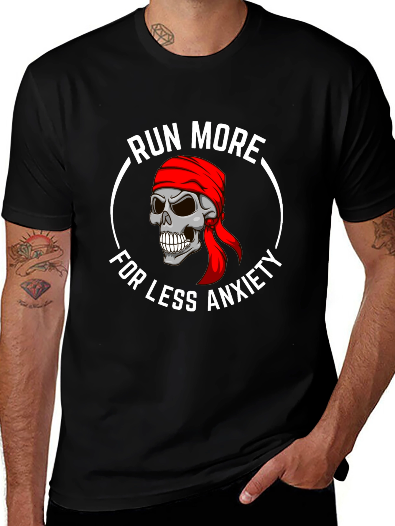 Variant 21 of Run More For Less Anxiety Skull Graphic T-Shirt