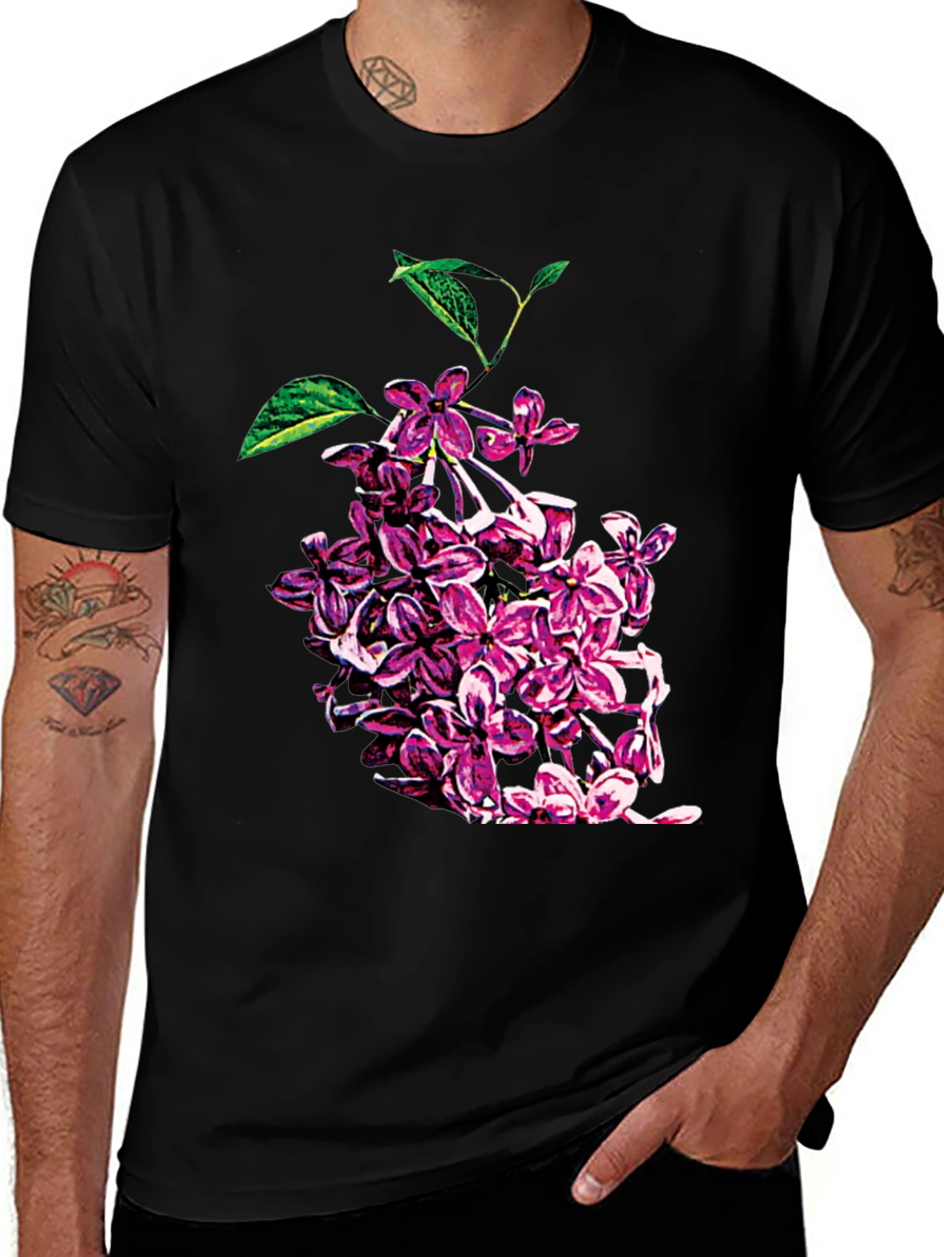 Variant 12 of Floral Print Black T-Shirt - Stylish Casual Wear
