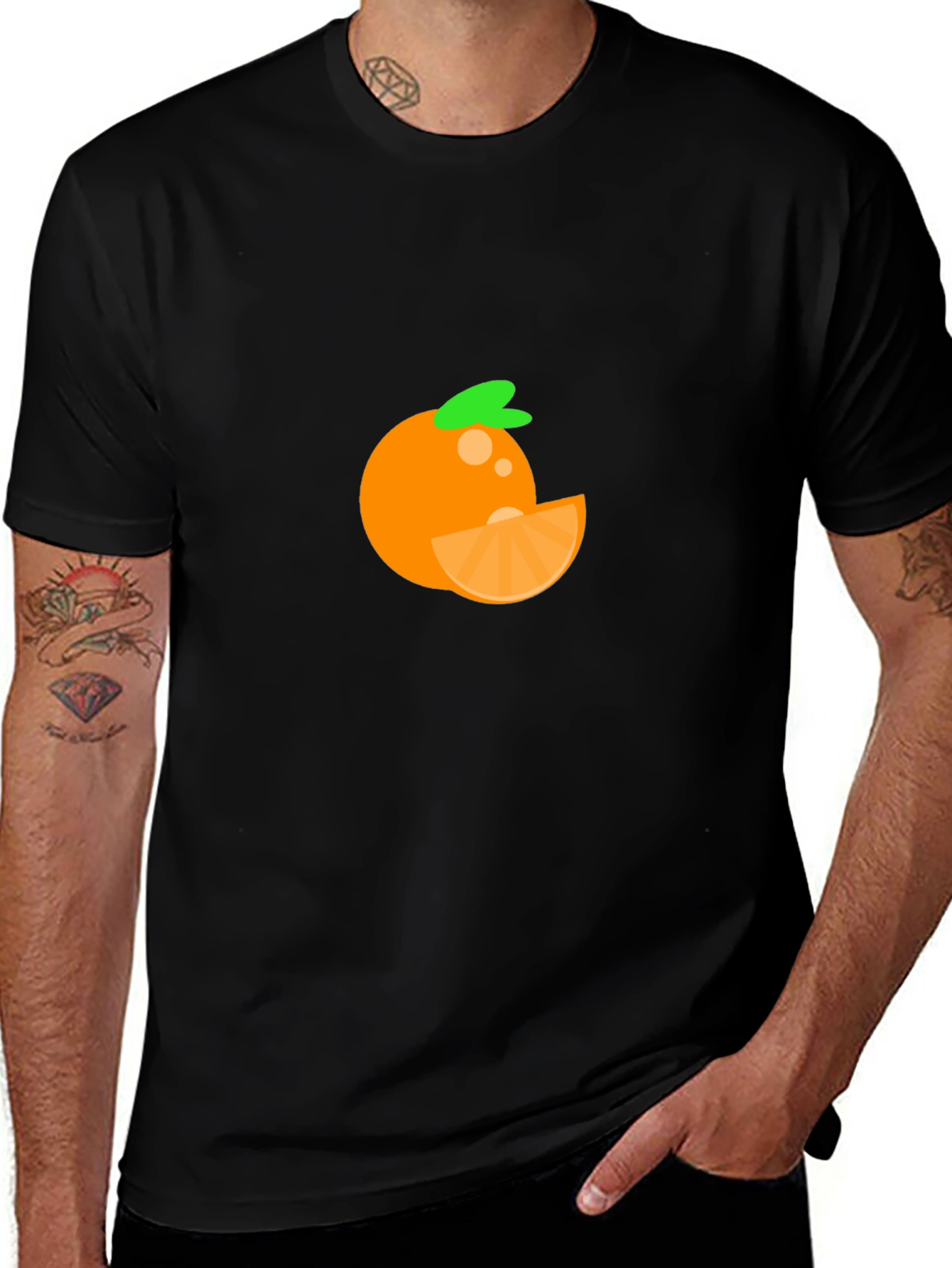 Variant 15 of Orange Fruit Graphic Tee - Casual Black T-Shirt