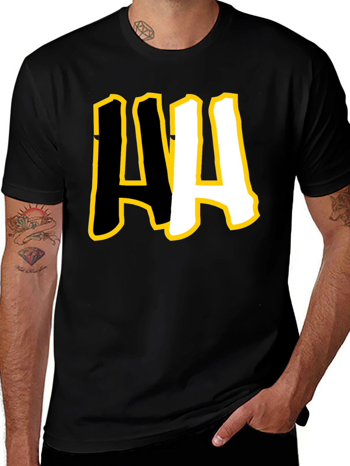 Variant 6 of Bold "HA" Graphic Tee - Black Crew Neck Casual T-Shirt