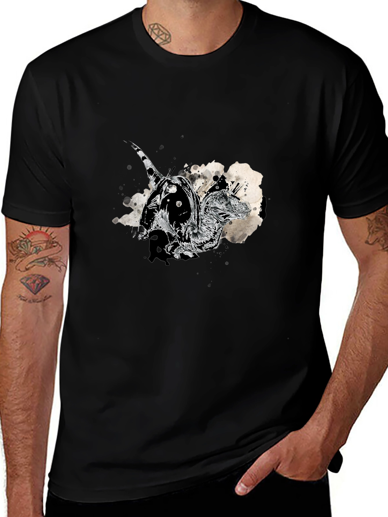 Variant 17 of Dinosaur Graphic Print Black T-Shirt