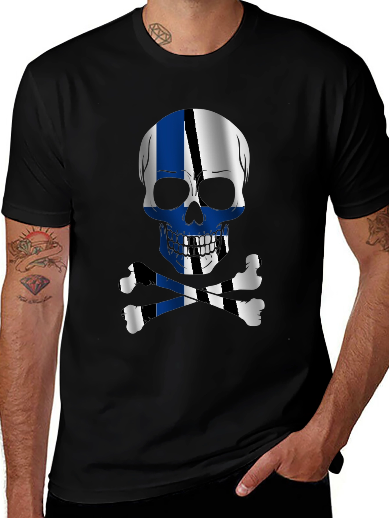 Skull & Crossbones Finland Flag Graphic T-Shirt