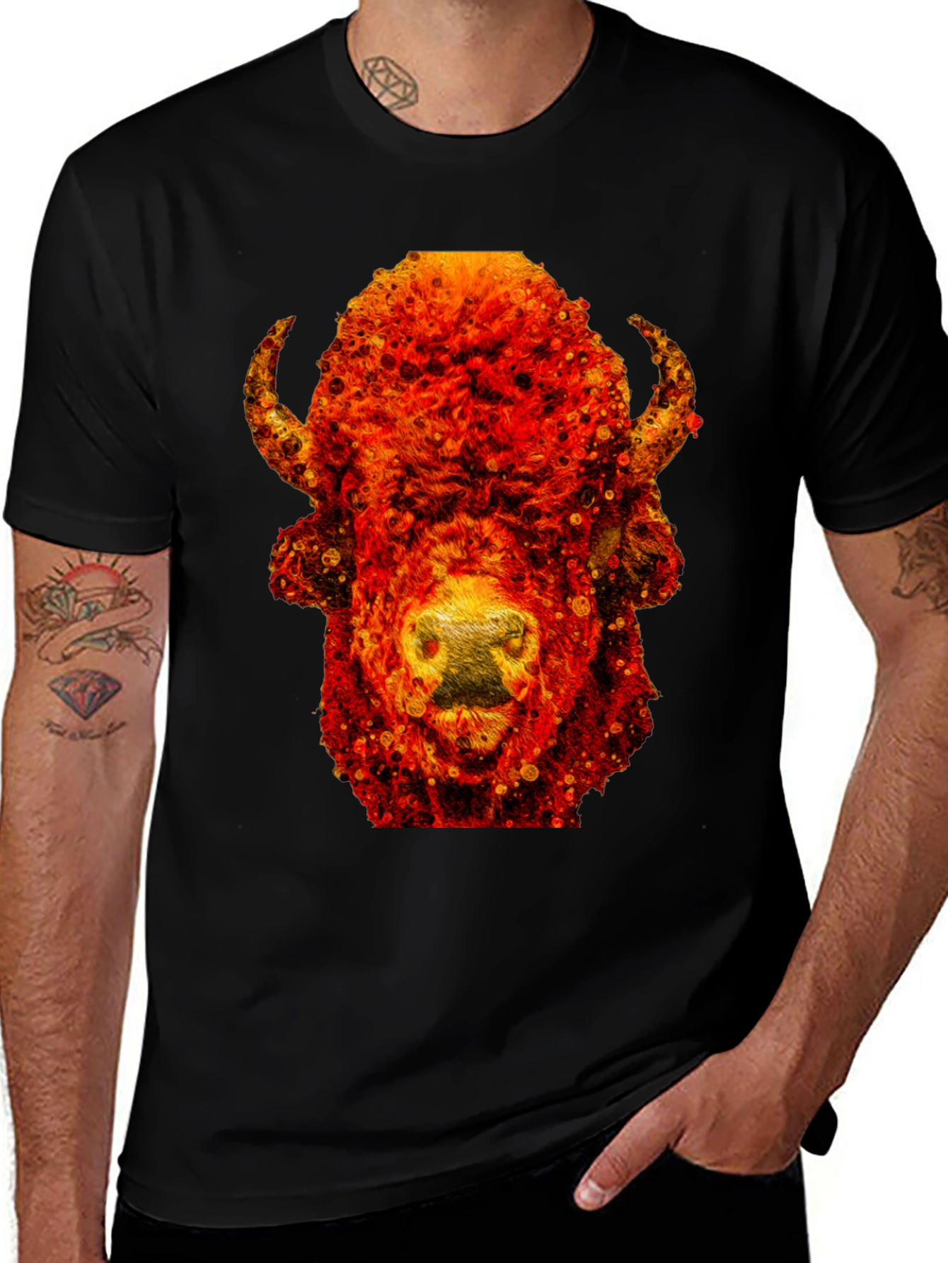 Variant 6 of Fiery Bison Graphic Tee - Cool Animal Print T-Shirt