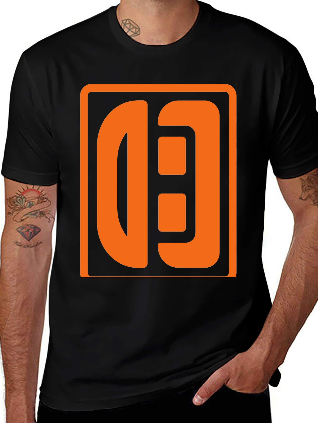 Variant 29 of Bold Graphic Tee: Black T-Shirt with Orange Logo
