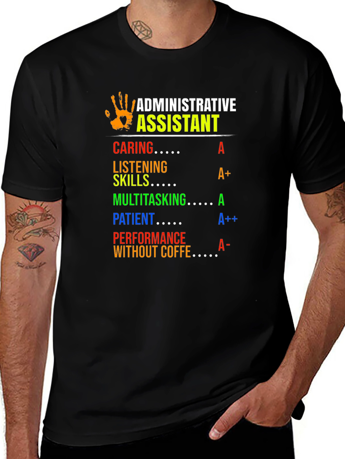 Administrative Assistant T-Shirt - Caring, Patient, Multitasking