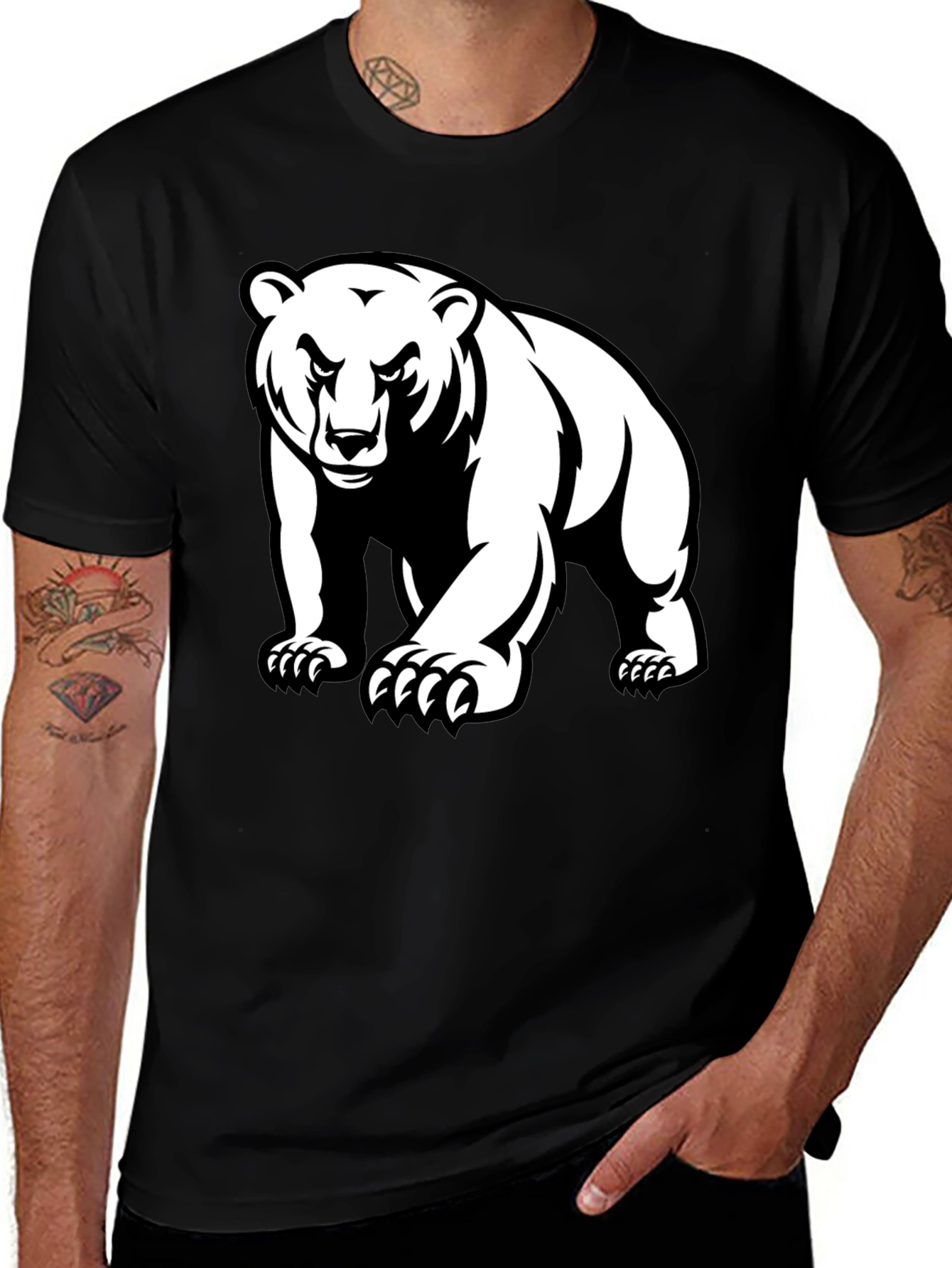 Variant 23 of Bear Graphic Tee - Black Crew Neck T-Shirt