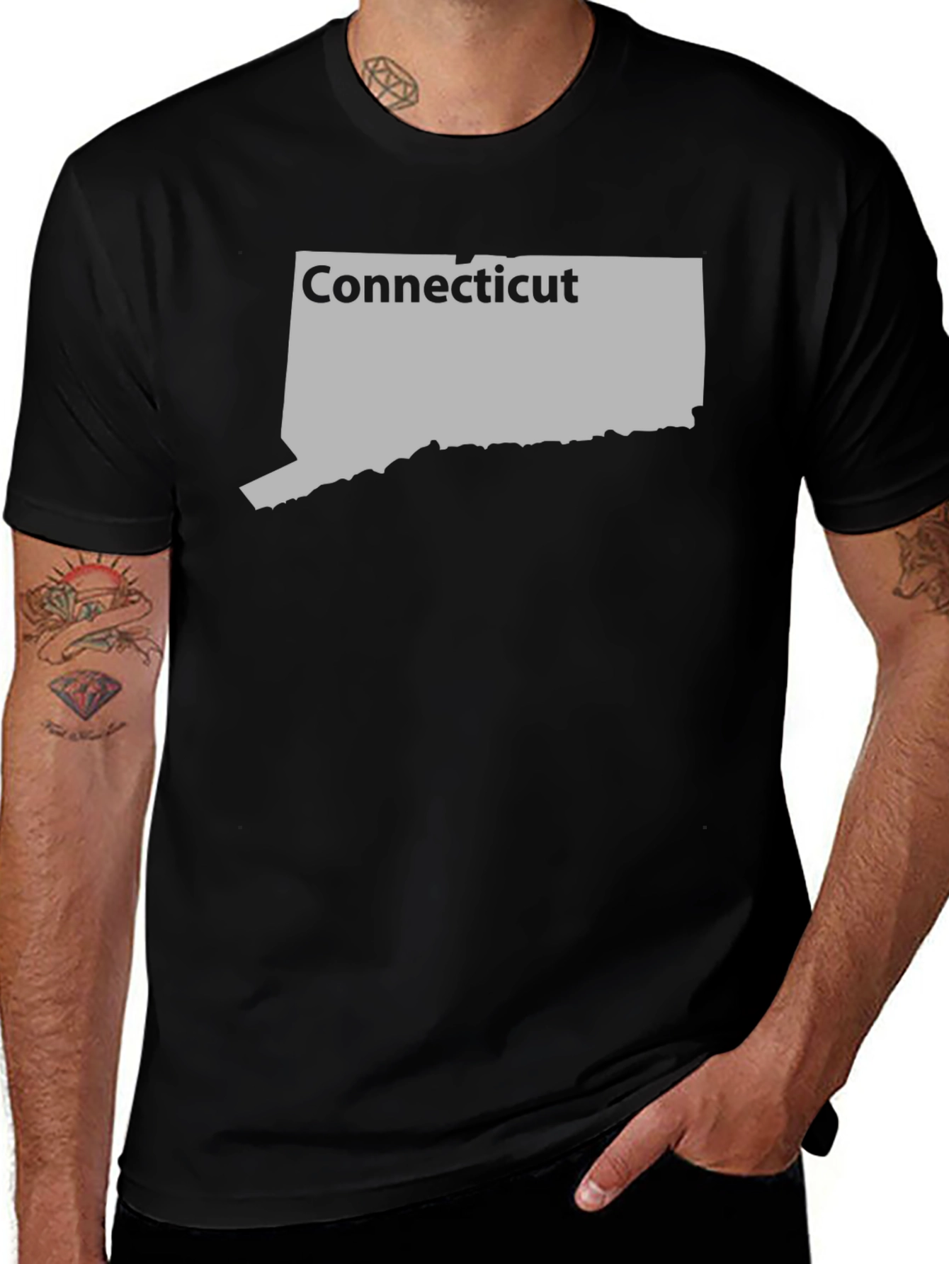 Variant 5 of Connecticut State Map T-Shirt - Black