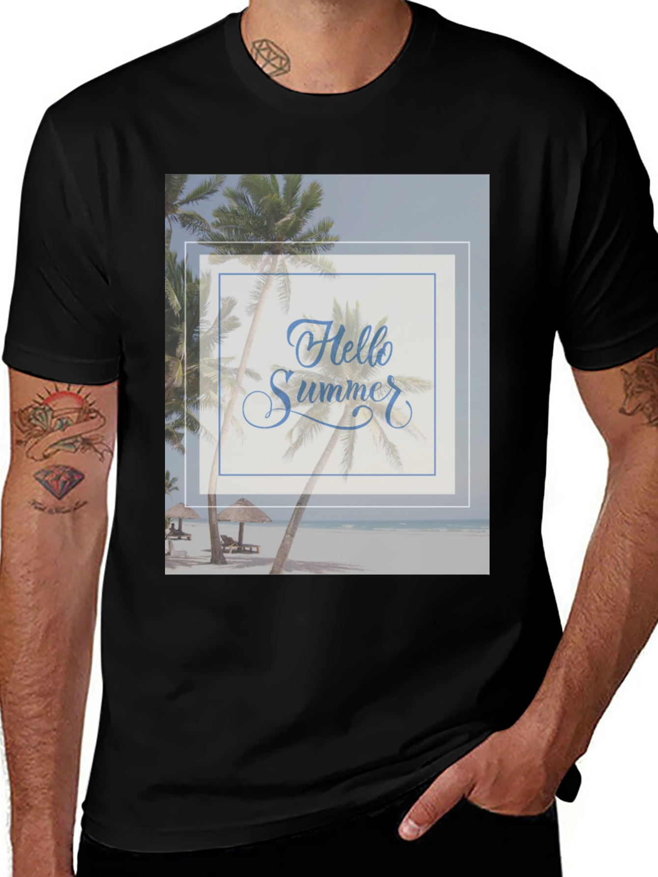 Variant 20 of Hello Summer Palm Tee - Tropical Beach T-Shirt