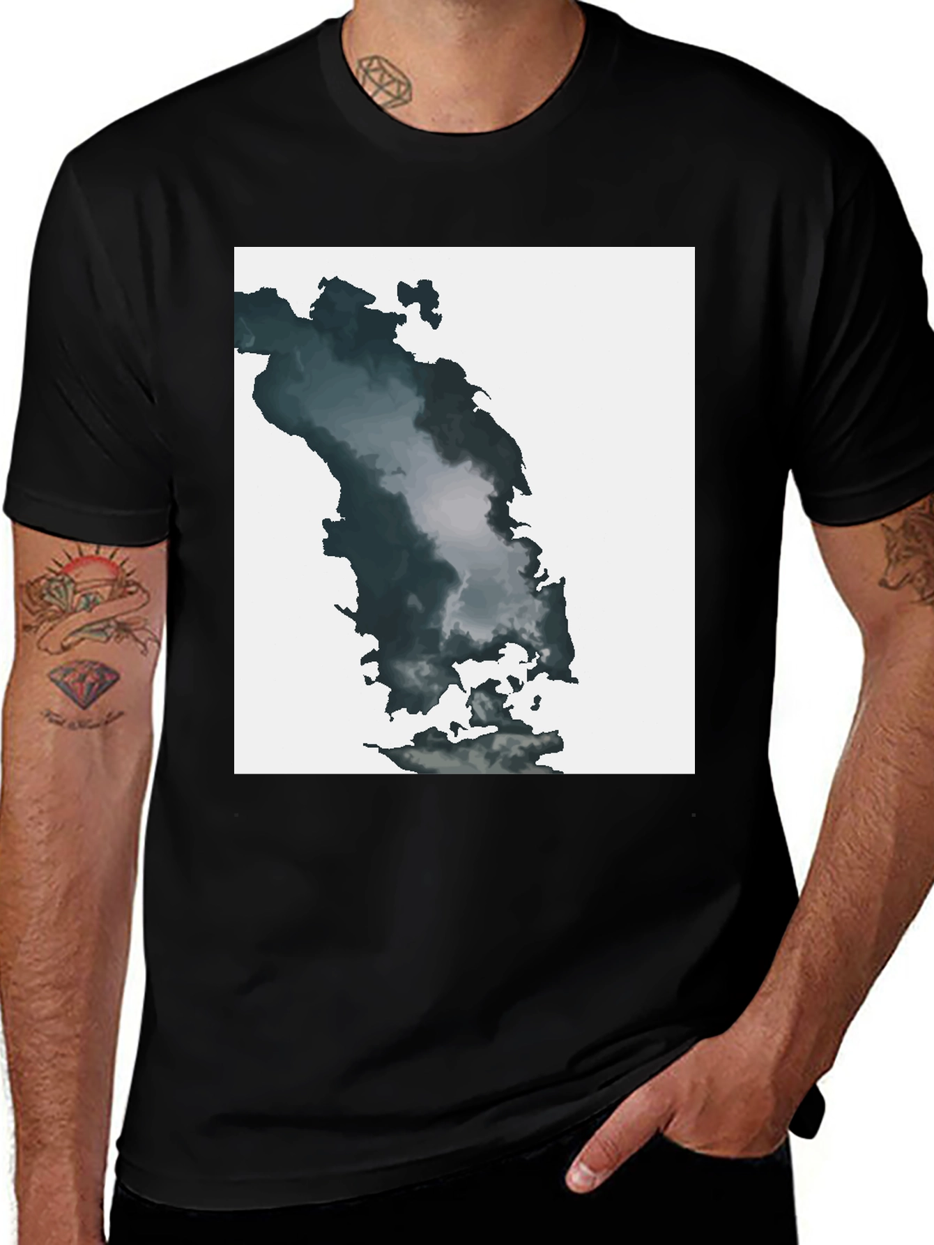 Variant 21 of Abstract Cloudscape Graphic Tee - Soft Black Cotton Blend